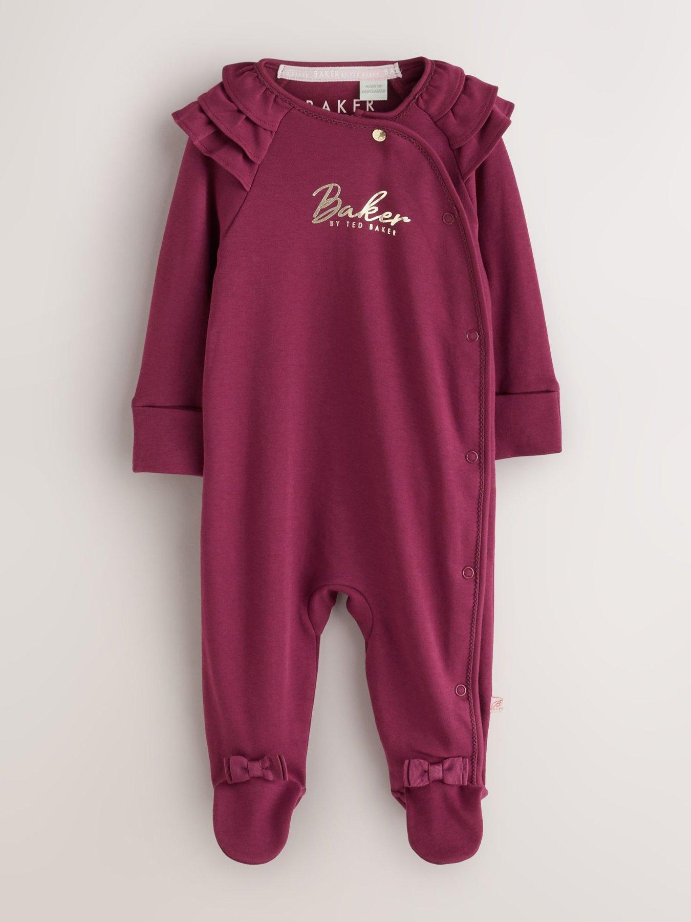 Image 5 of 7 of Ted Baker Baby Girls Frame 3 Pack Ruffle Shoulder Button Front Sleepsuits - Multi