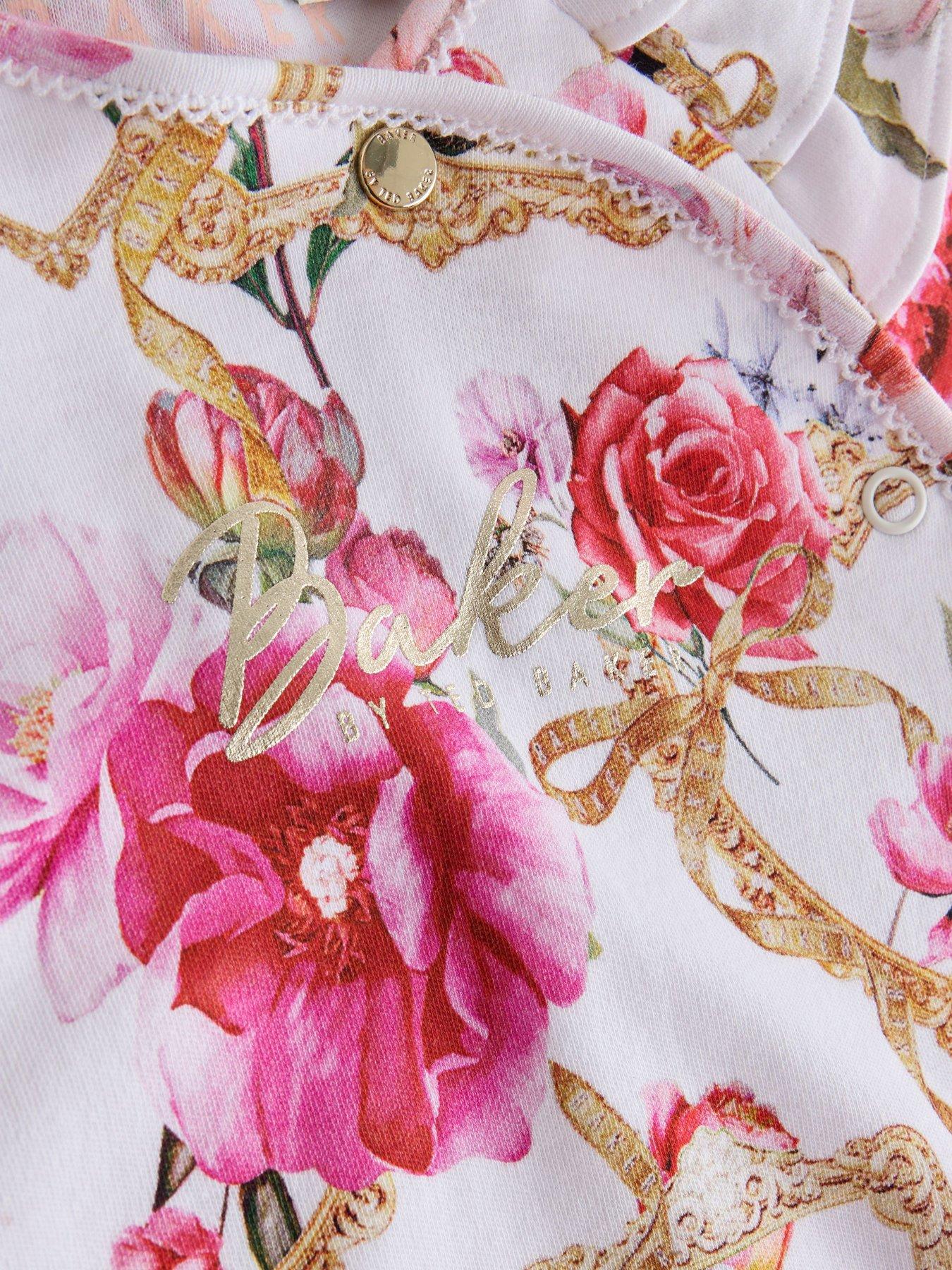 Image 6 of 7 of Ted Baker Baby Girls Frame 3 Pack Ruffle Shoulder Button Front Sleepsuits - Multi