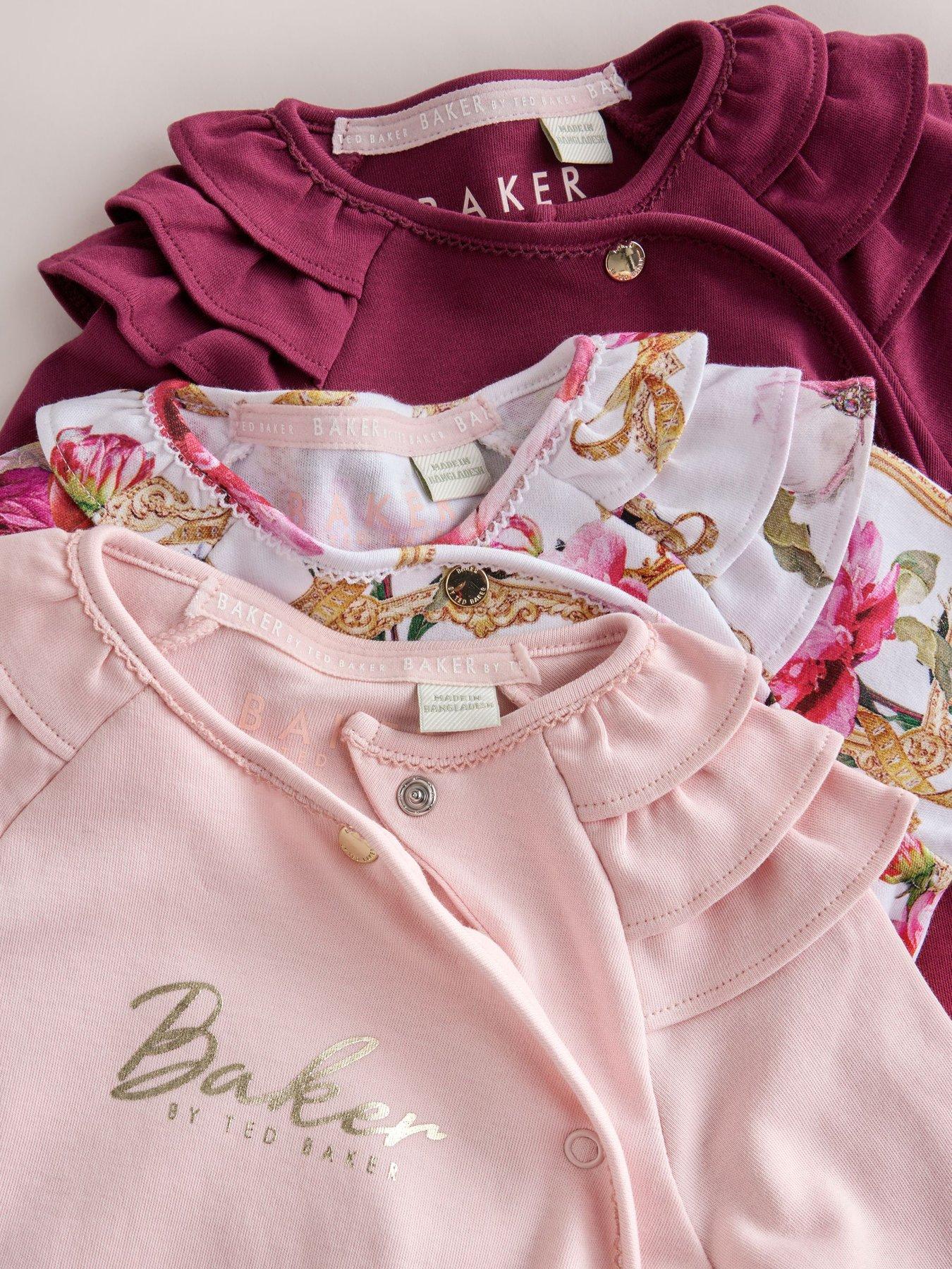 Image 7 of 7 of Ted Baker Baby Girls Frame 3 Pack Ruffle Shoulder Button Front Sleepsuits - Multi