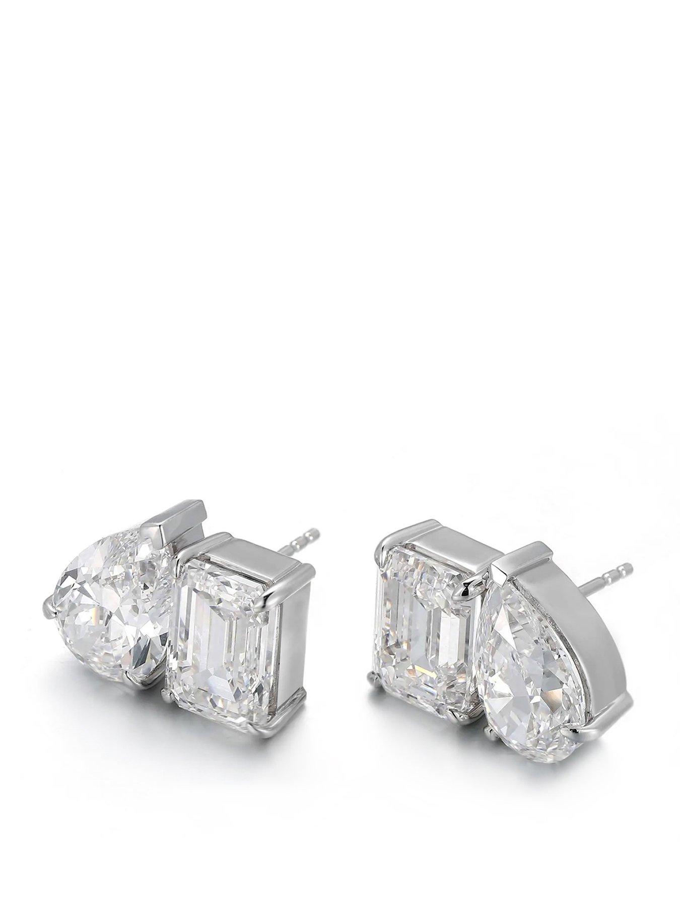 Image 1 of 2 of Say It With Unisex Toi et Moi 2-Stone Sparkle Stud Earrings - Silver