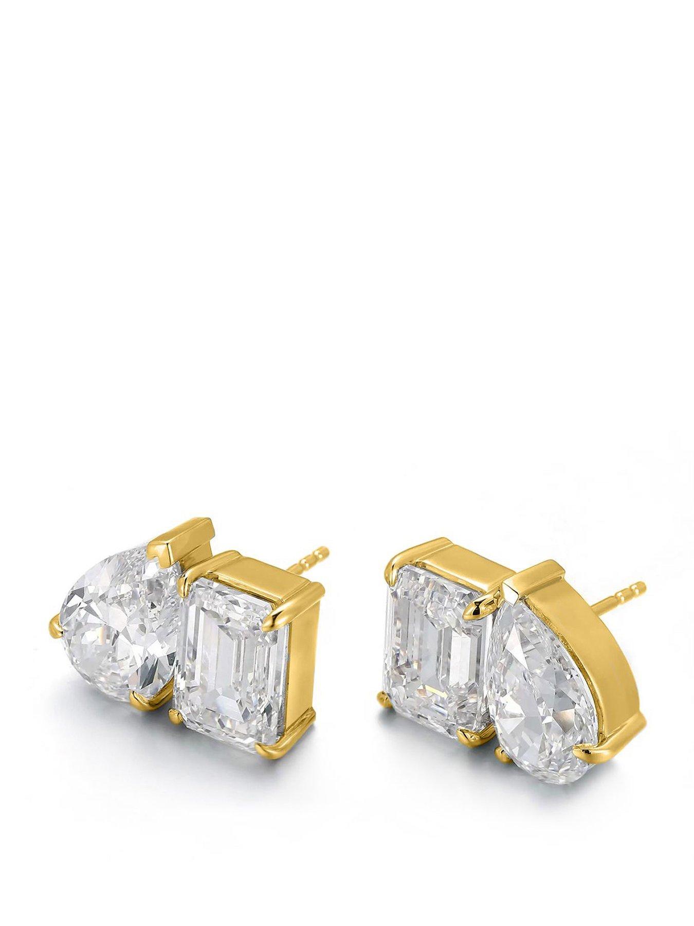 Image 1 of 2 of Say It With Unisex Toi et Moi Twin-Stone Sparkle Stud Earrings - Gold