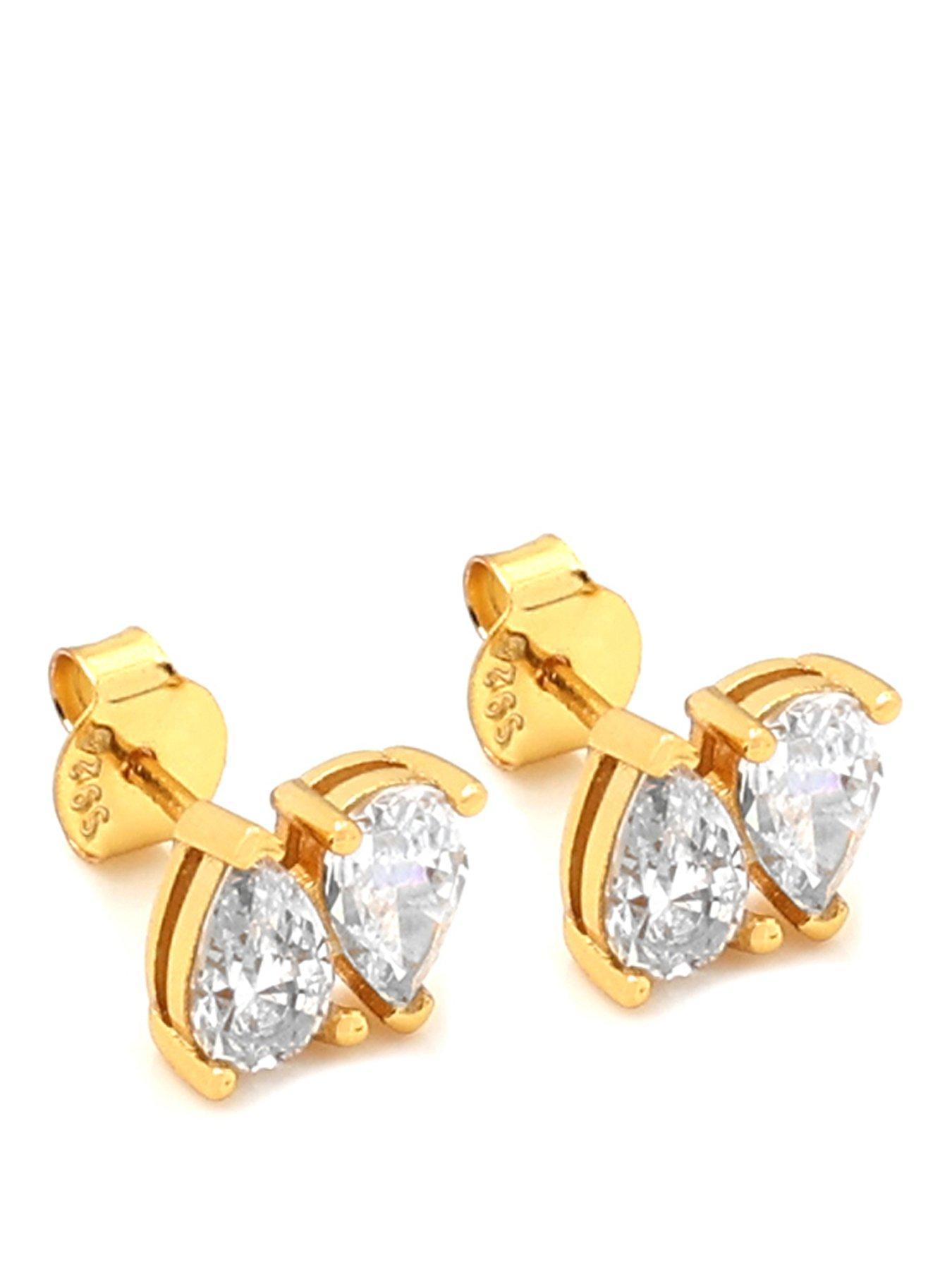 Image 1 of 2 of Say It With Womens Double Pear Sparkly Stud Earrings - Gold