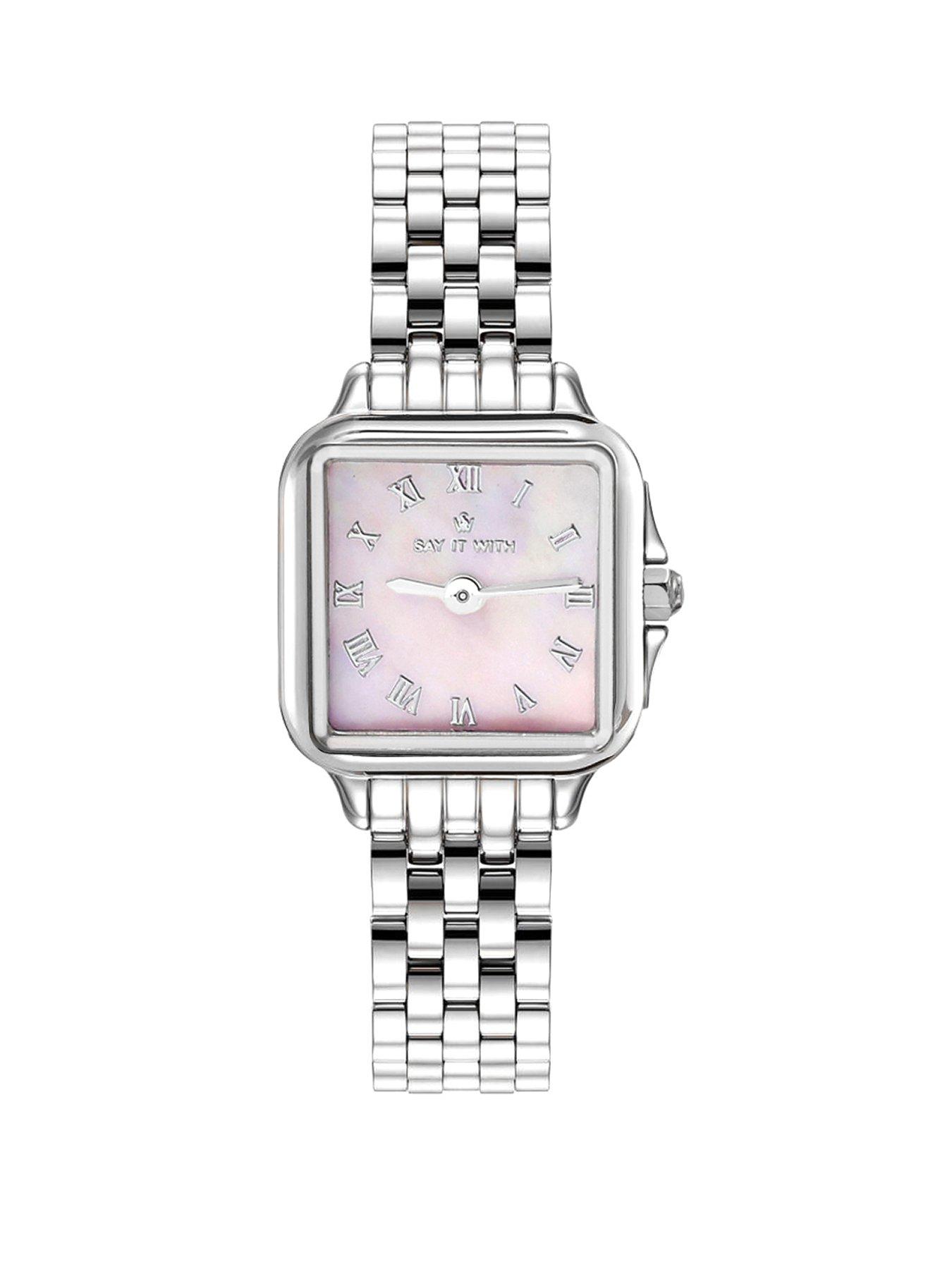 Image 1 of 2 of Say It With Womens Square Roman Numeral Dial Bracelet Watch - Silver