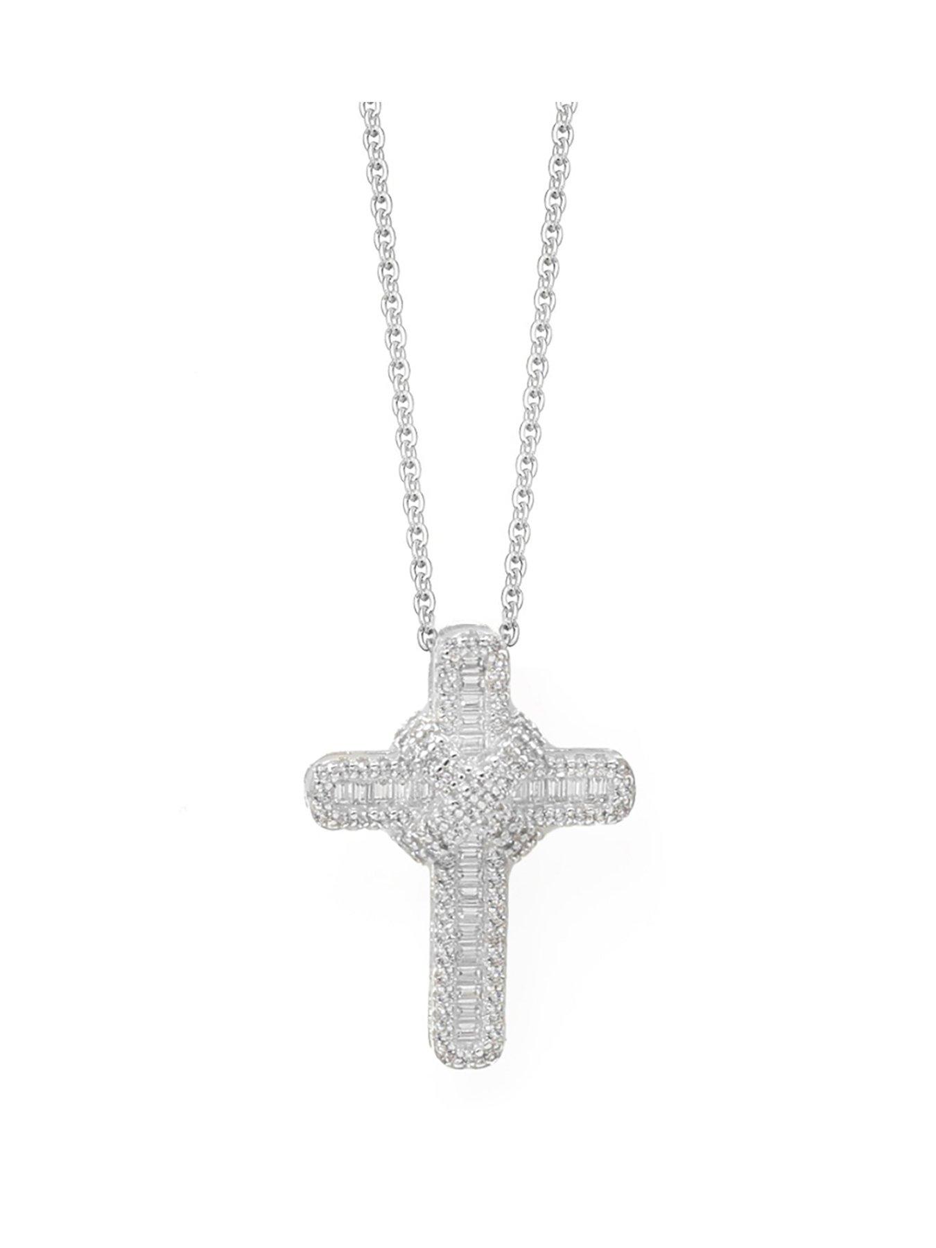Image 1 of 2 of Say It With Unisex Forever Cross Crystal-Look Silver Tone Necklace - Silver
