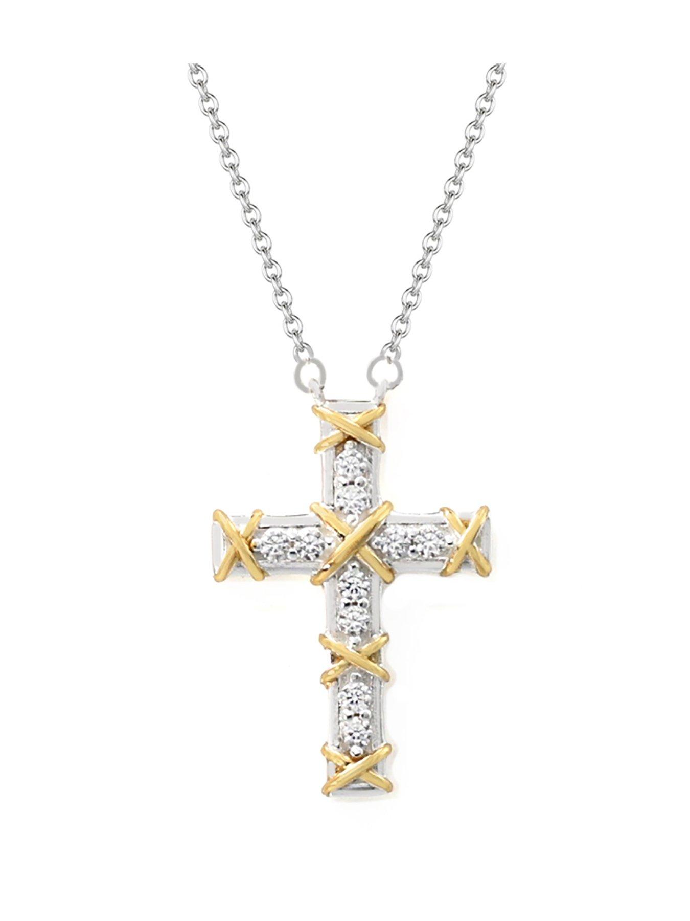 Image 1 of 2 of Say It With Unisex Luxe Kiss Cross 2-Tone Sparkly Pendant Necklace - Silver &amp; Gold