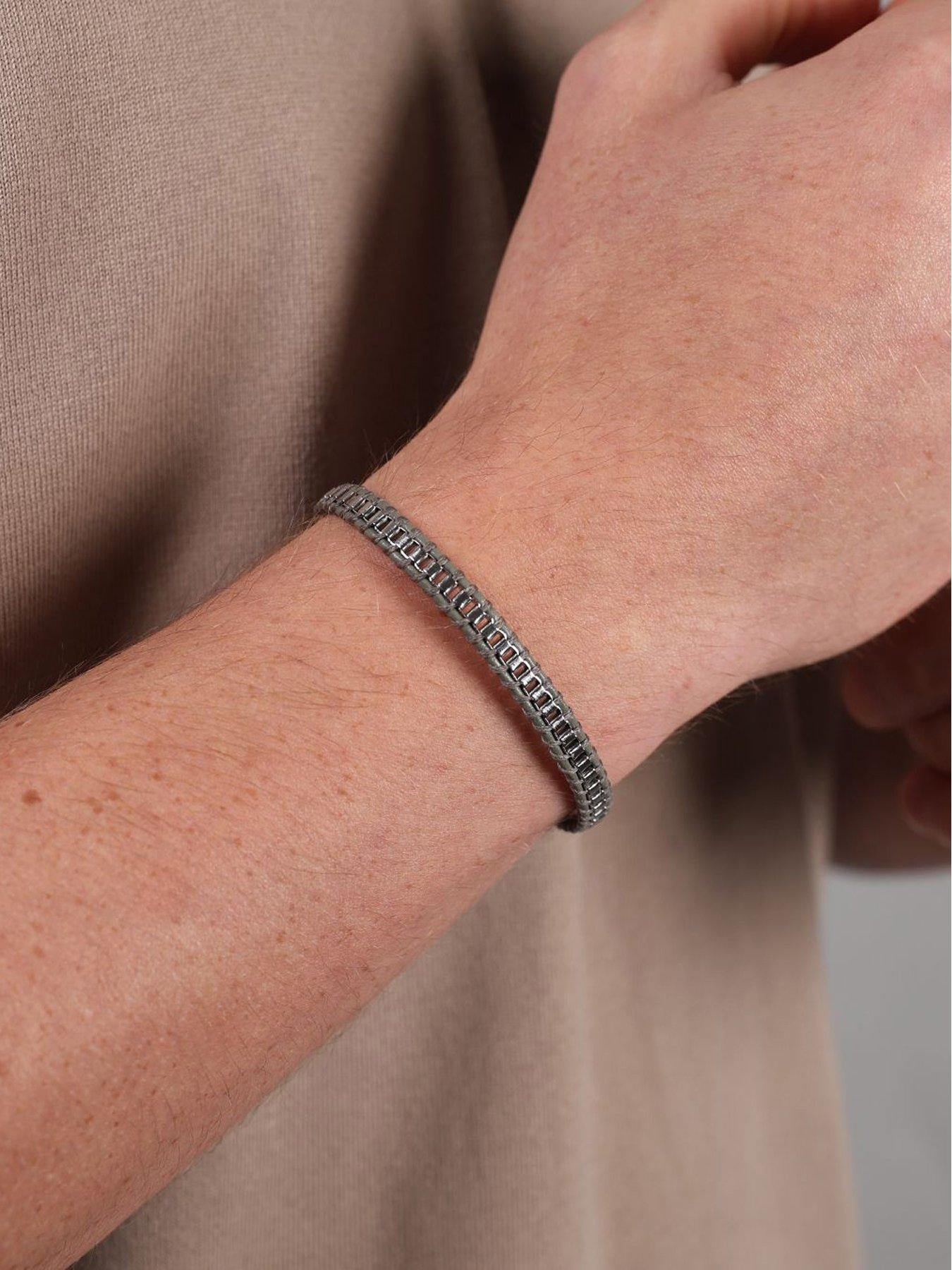 Image 2 of 2 of Say It With Mens Rope Silver-Tone Detail Hook Clasp Bracelet - Grey