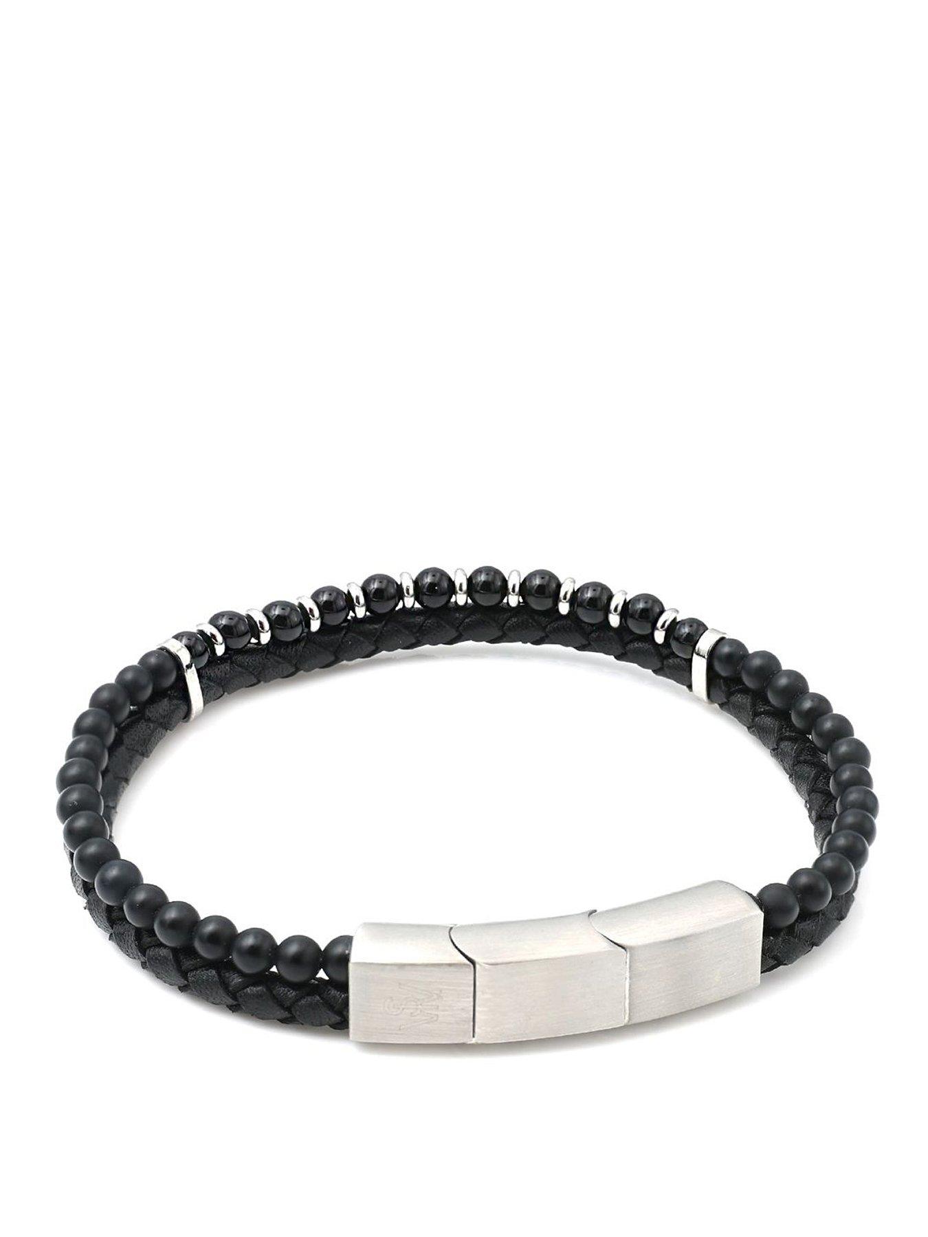 Image 1 of 2 of Say It With Mens Matte Beaded Braided Bracelet - Black
