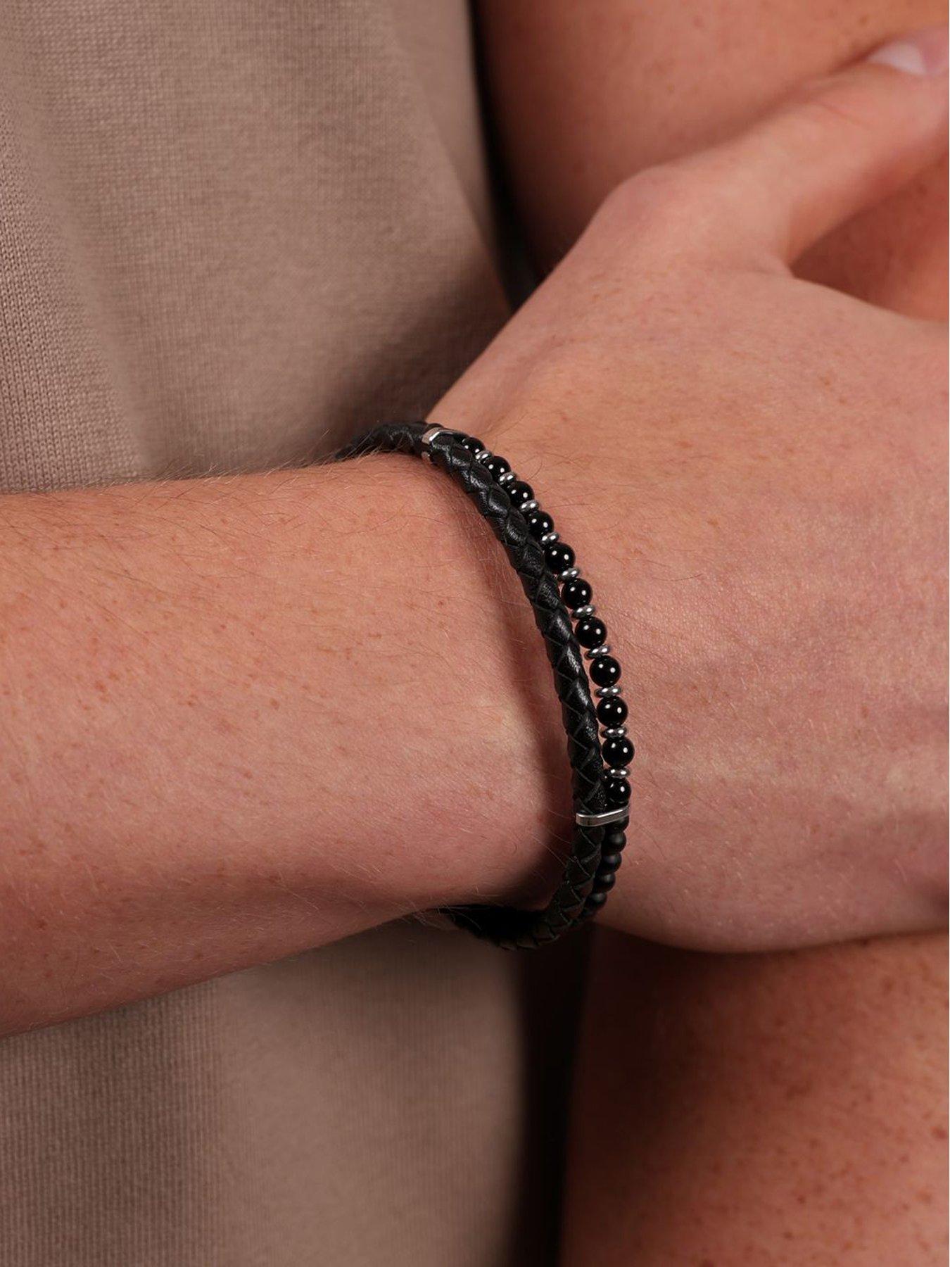 Image 2 of 2 of Say It With Mens Matte Beaded Braided Bracelet - Black