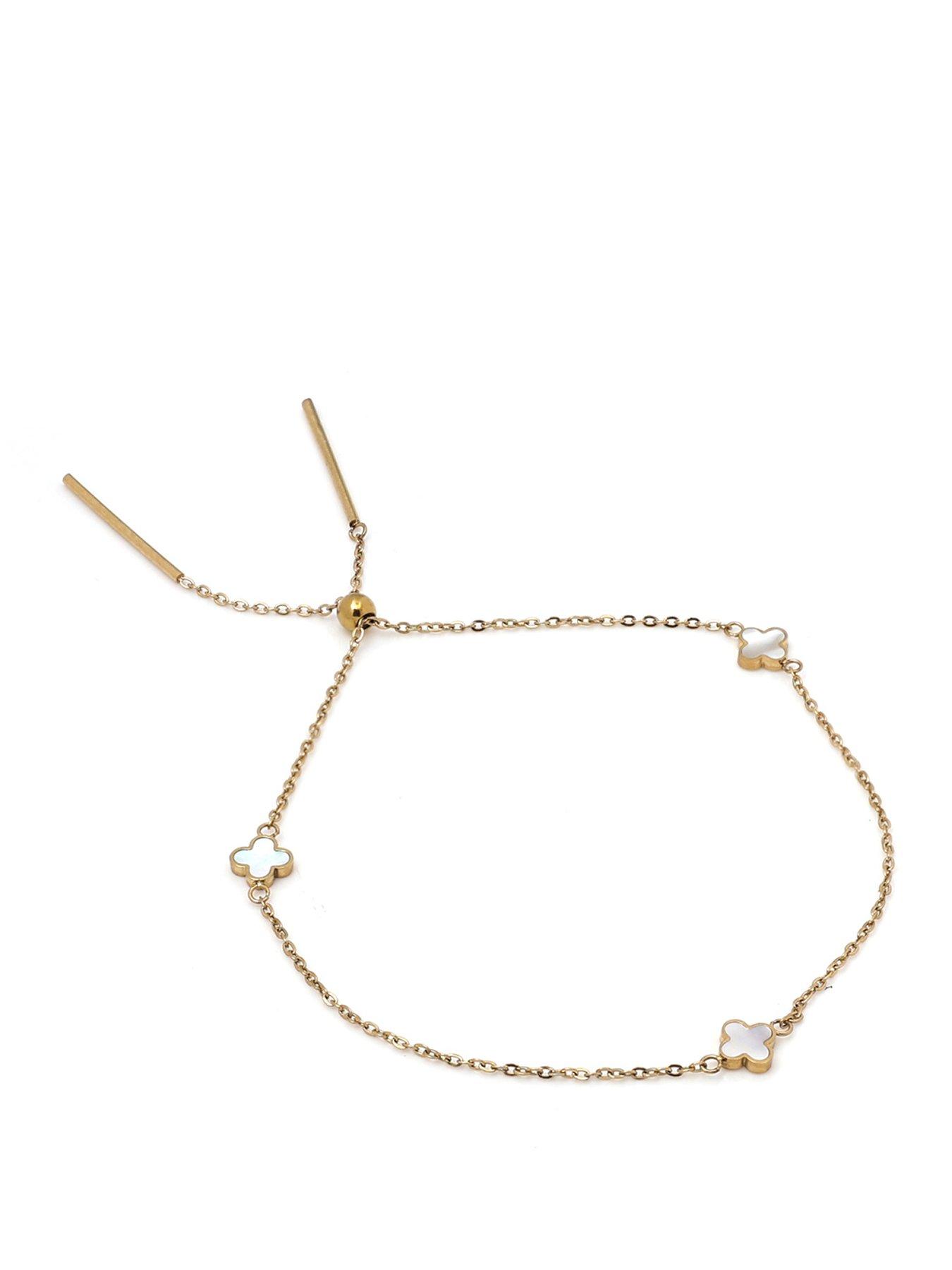 Say It With Adjustable Dainty Clover Bracelet - Gold & Pearl