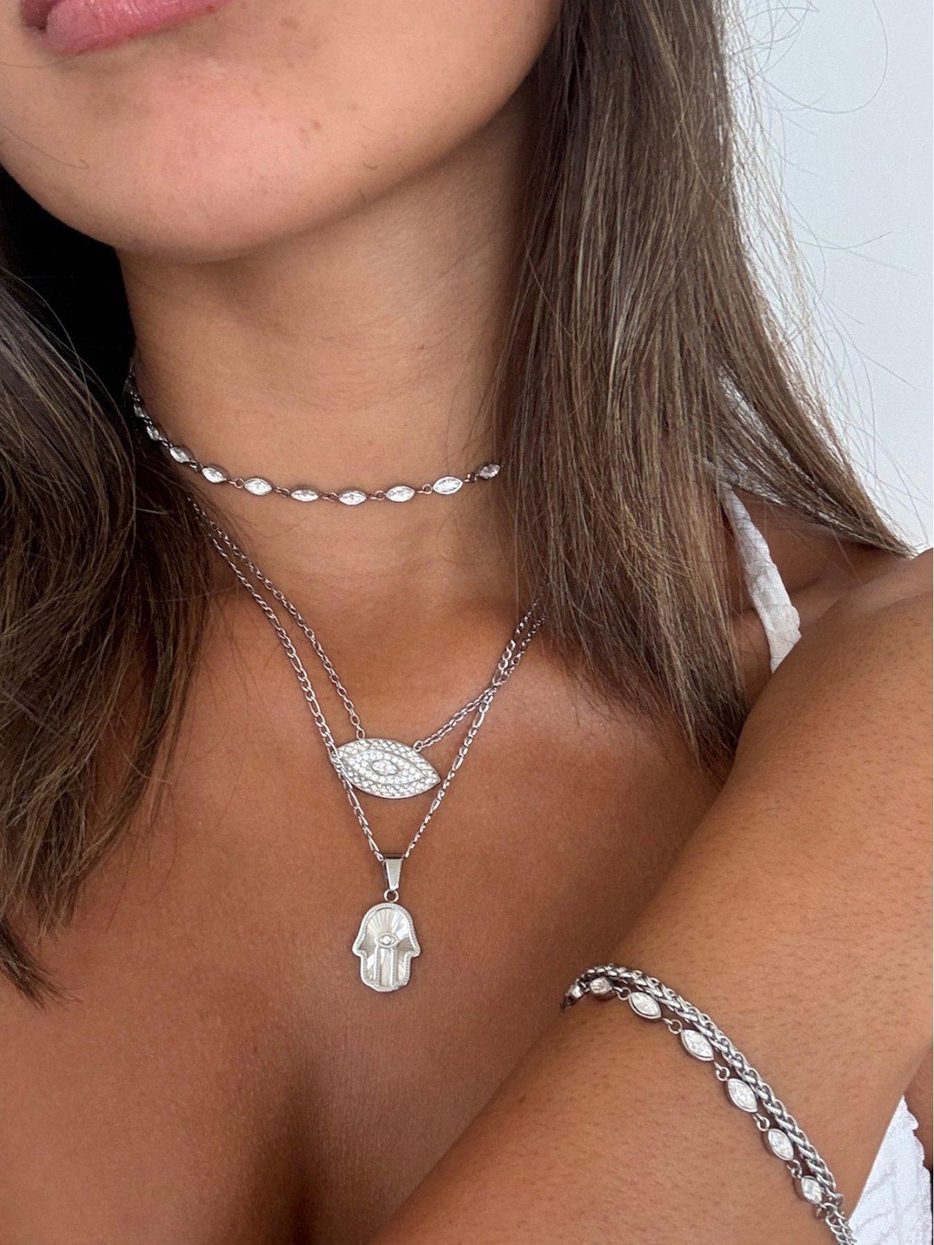 Image 2 of 2 of Say It With Womens Hamsa Hand Necklace - Silver