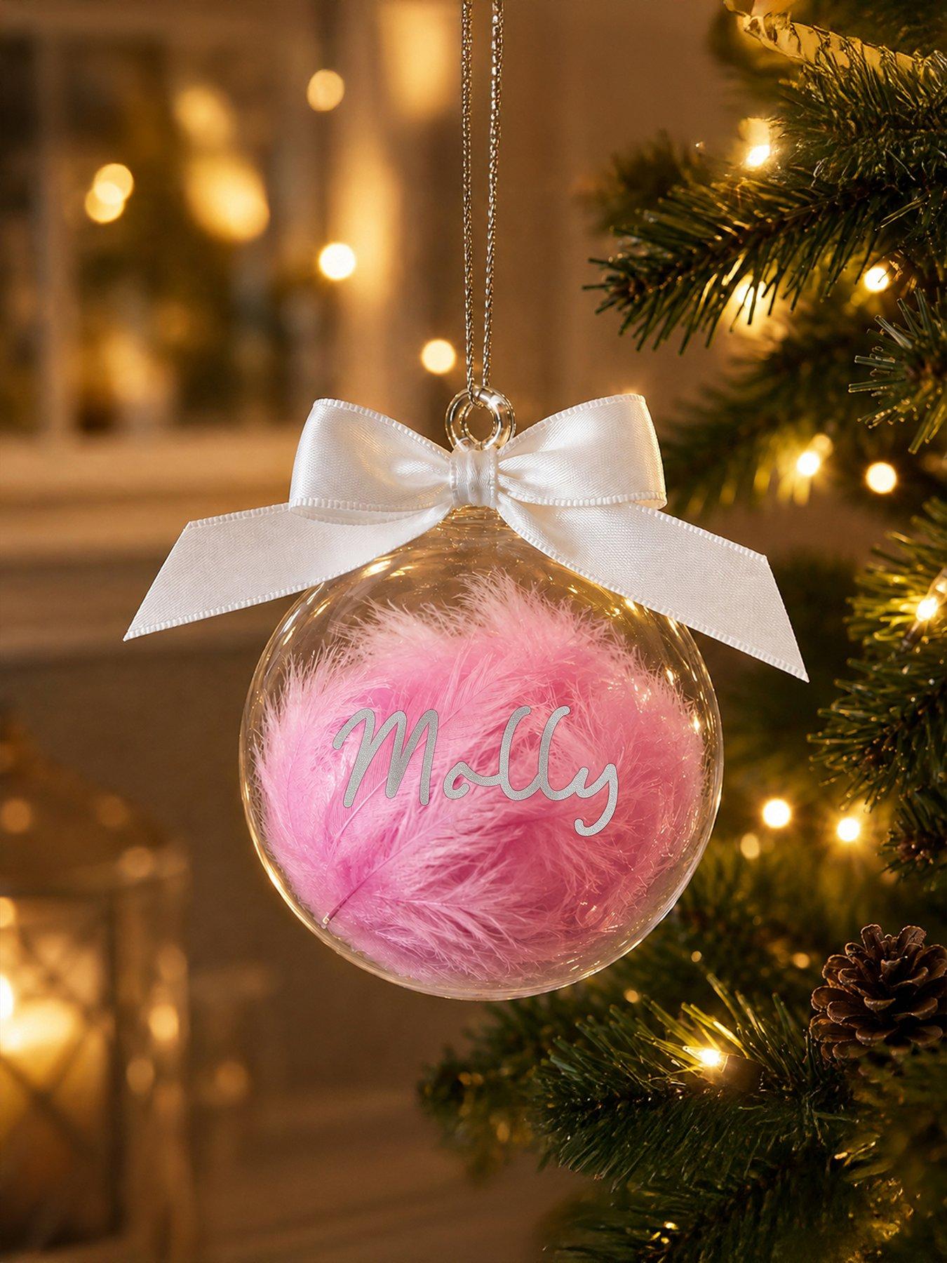 Image 3 of 3 of The Personalised Memento Company Personalised Pink Feather Bauble with Ribbon