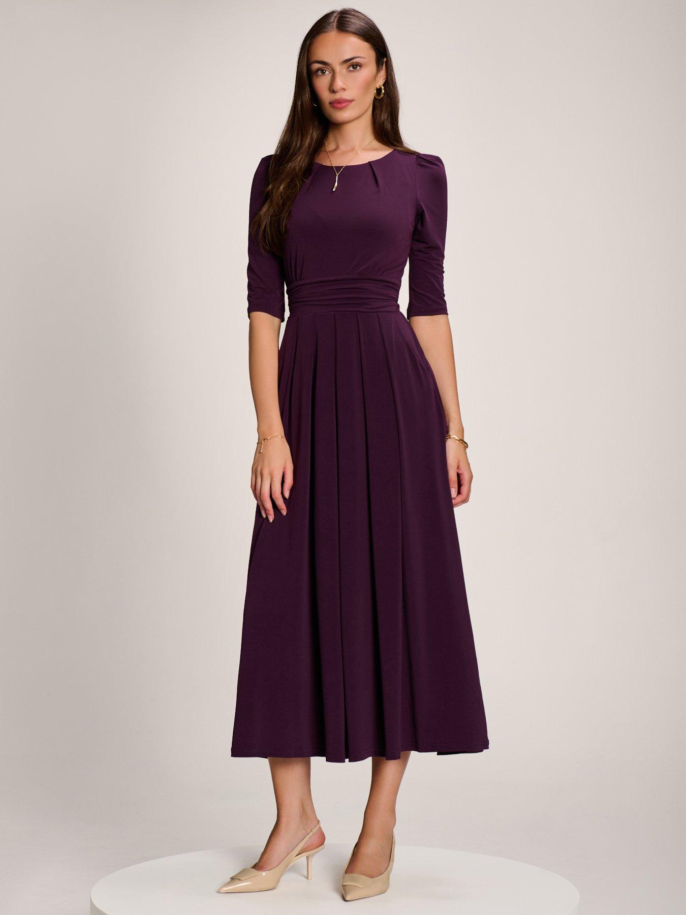 Jolie Moi Womens Wrap Tie Waist Pleated Maxi Dress - Purple