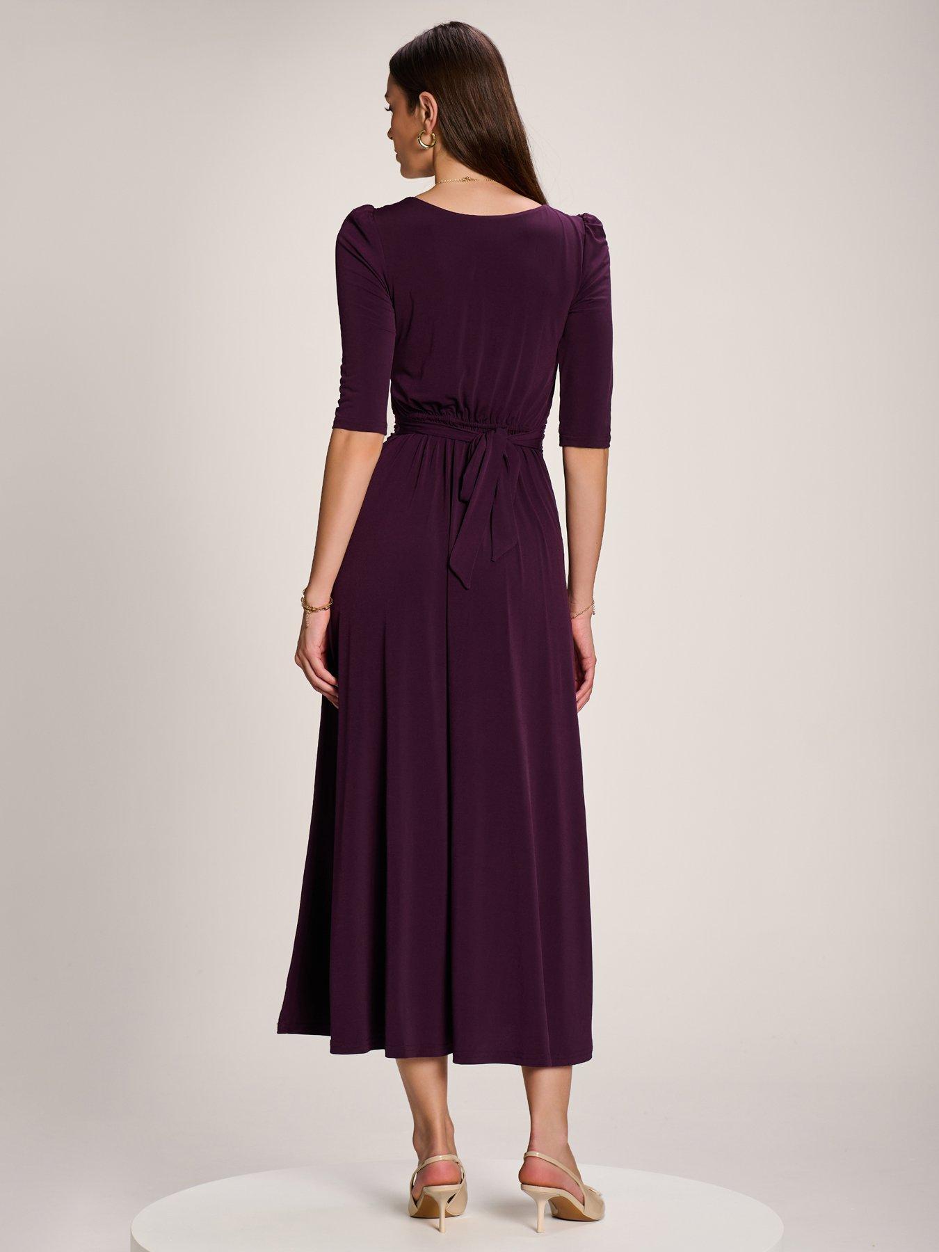 Image 2 of 7 of Jolie Moi Womens Wrap Tie Waist Pleated Maxi Dress - Purple