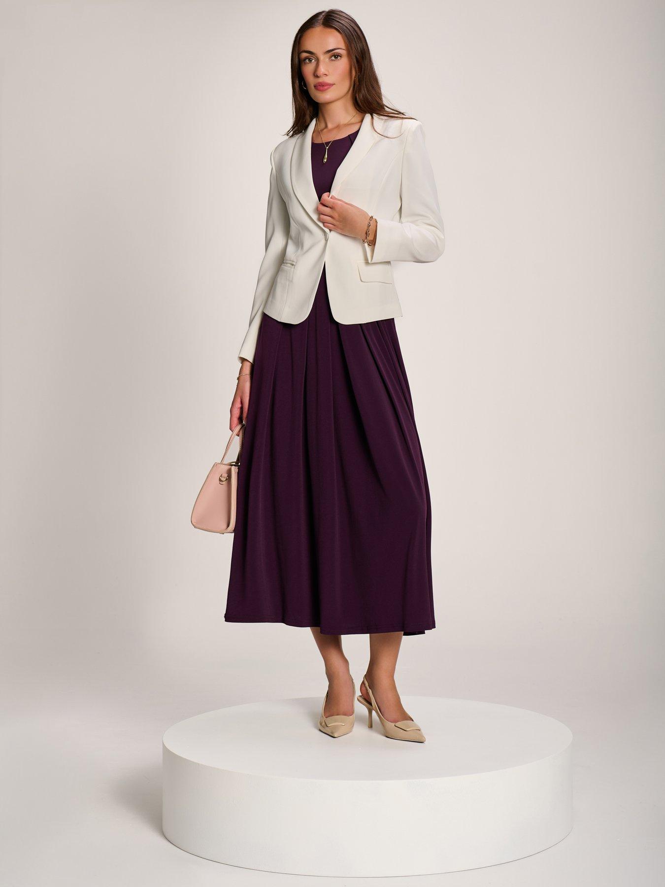 Image 3 of 7 of Jolie Moi Womens Wrap Tie Waist Pleated Maxi Dress - Purple