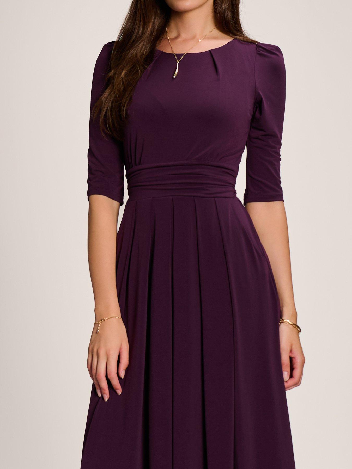 Image 4 of 7 of Jolie Moi Womens Wrap Tie Waist Pleated Maxi Dress - Purple