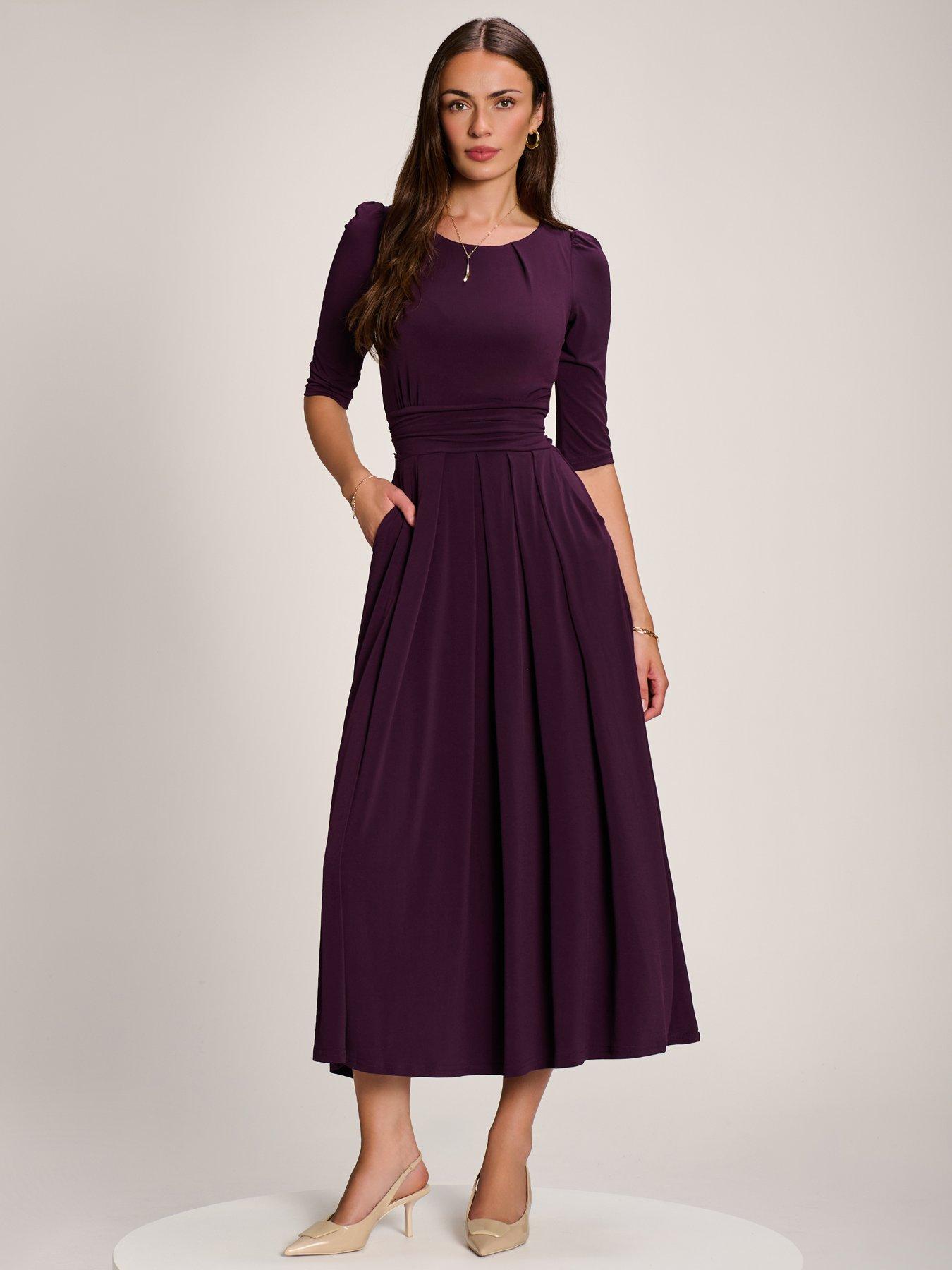 Image 5 of 7 of Jolie Moi Womens Wrap Tie Waist Pleated Maxi Dress - Purple