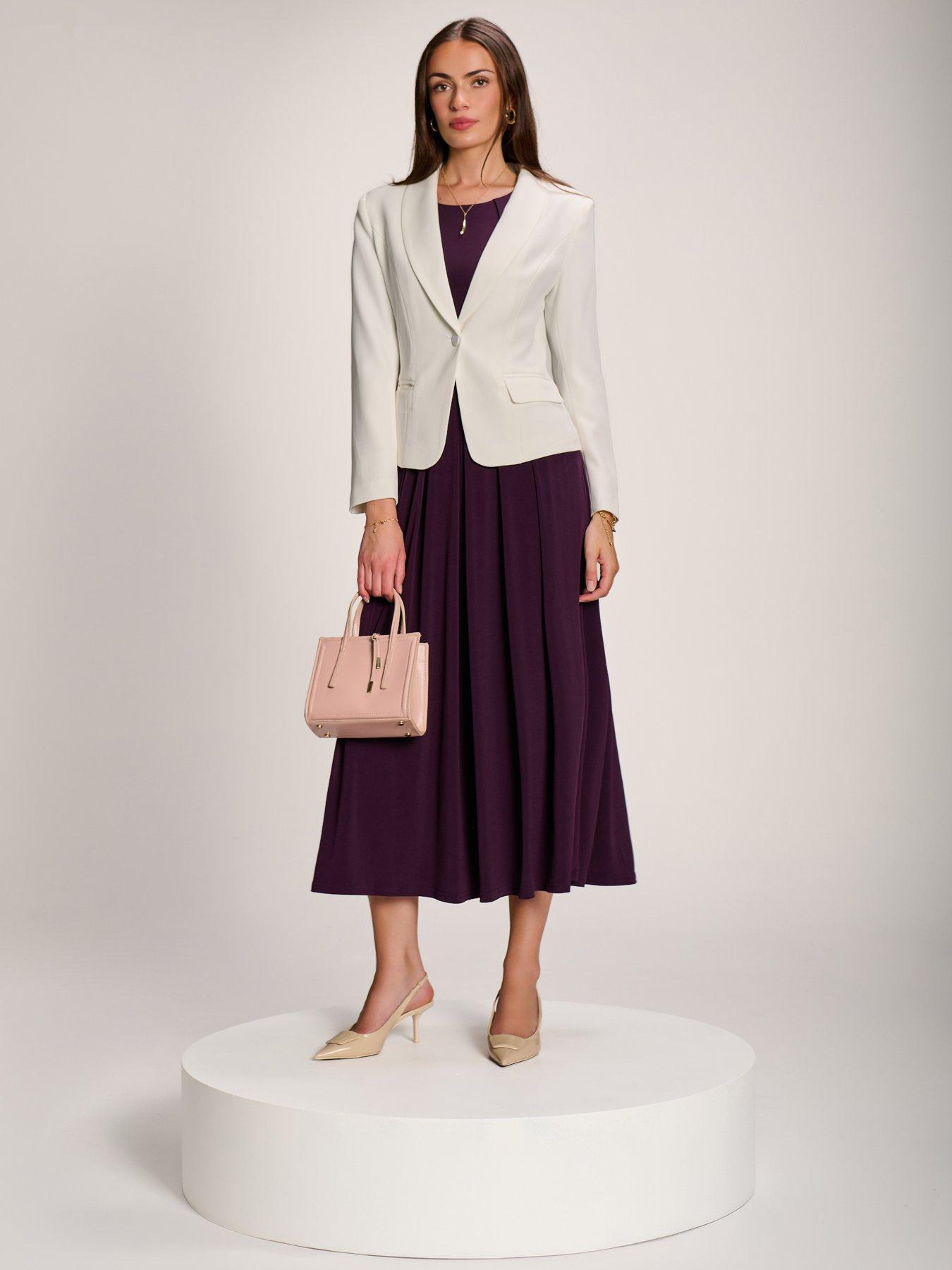 Image 6 of 7 of Jolie Moi Womens Wrap Tie Waist Pleated Maxi Dress - Purple