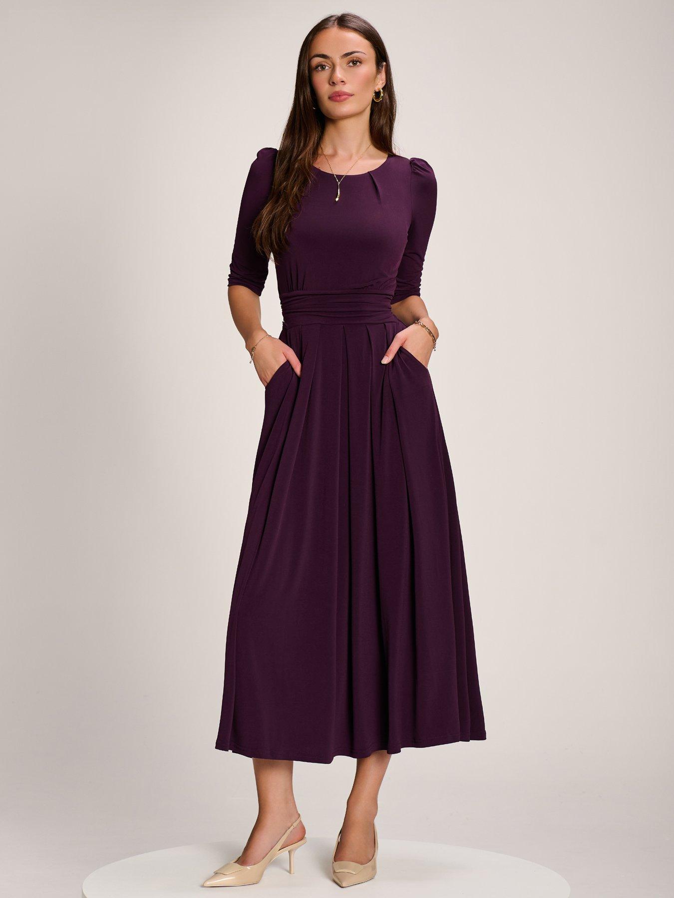 Image 7 of 7 of Jolie Moi Womens Wrap Tie Waist Pleated Maxi Dress - Purple