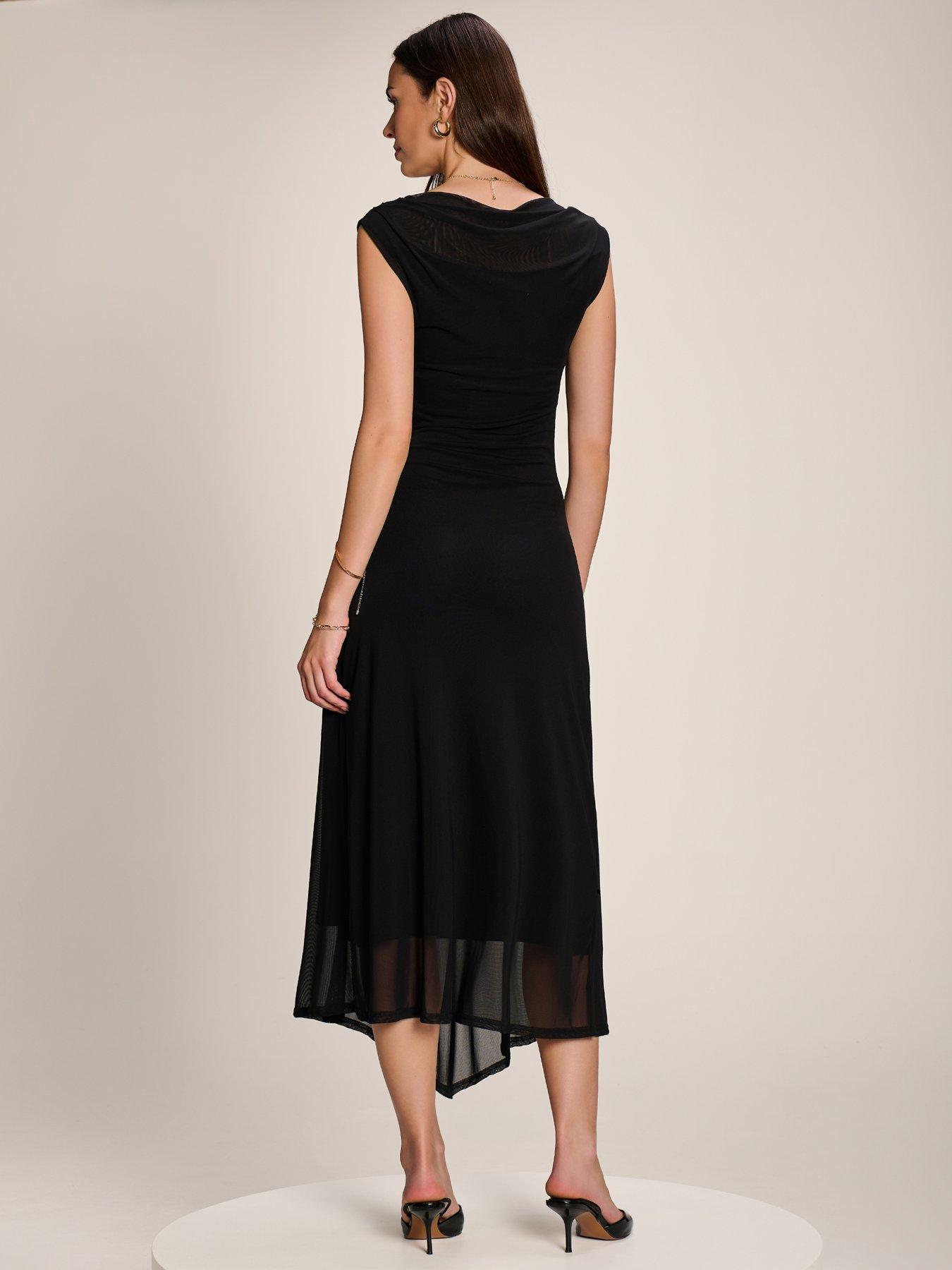 Image 2 of 7 of Jolie Moi Asymmetric Draped Mesh Maxi Dress