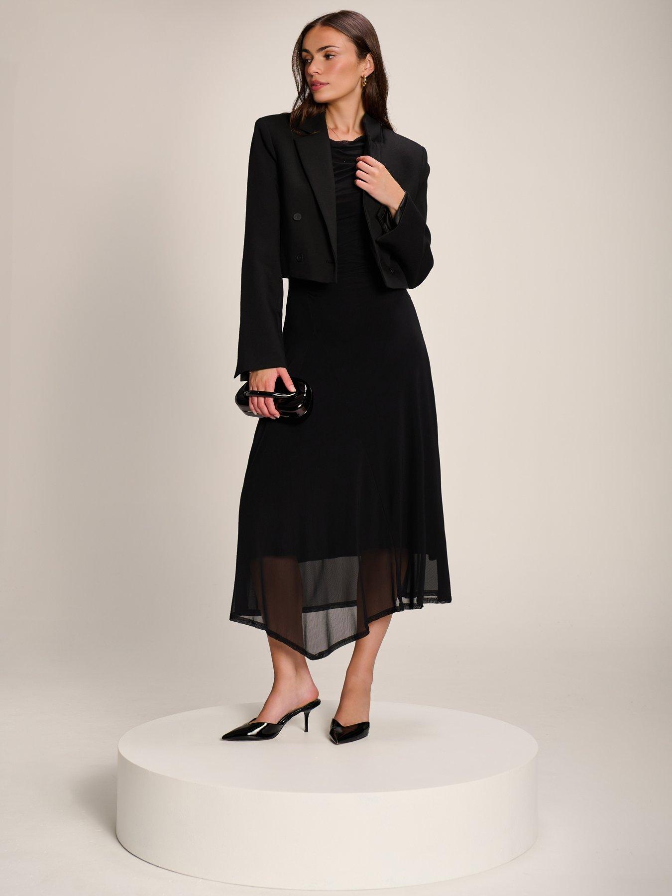 Image 3 of 7 of Jolie Moi Asymmetric Draped Mesh Maxi Dress