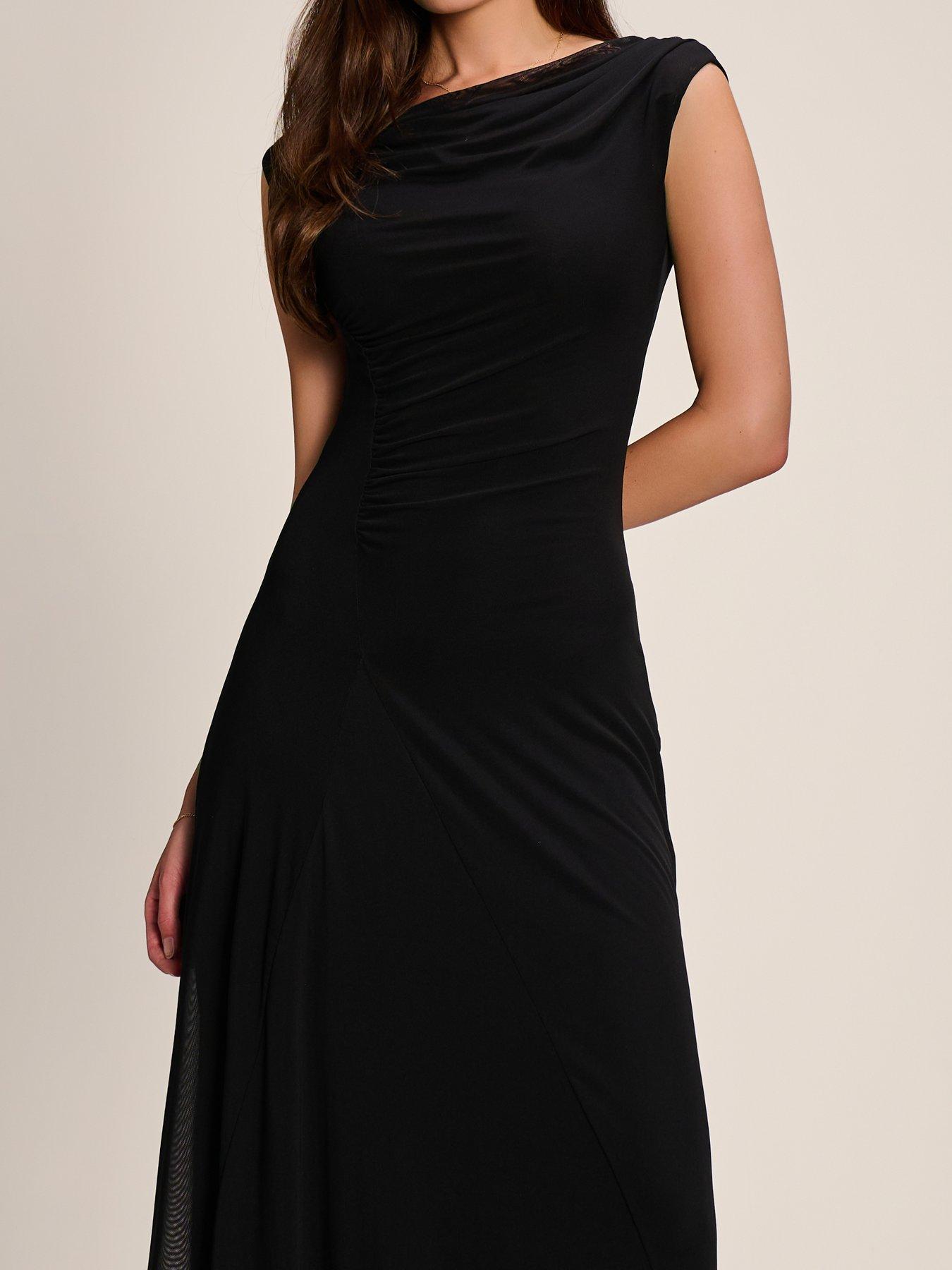 Image 4 of 7 of Jolie Moi Asymmetric Draped Mesh Maxi Dress
