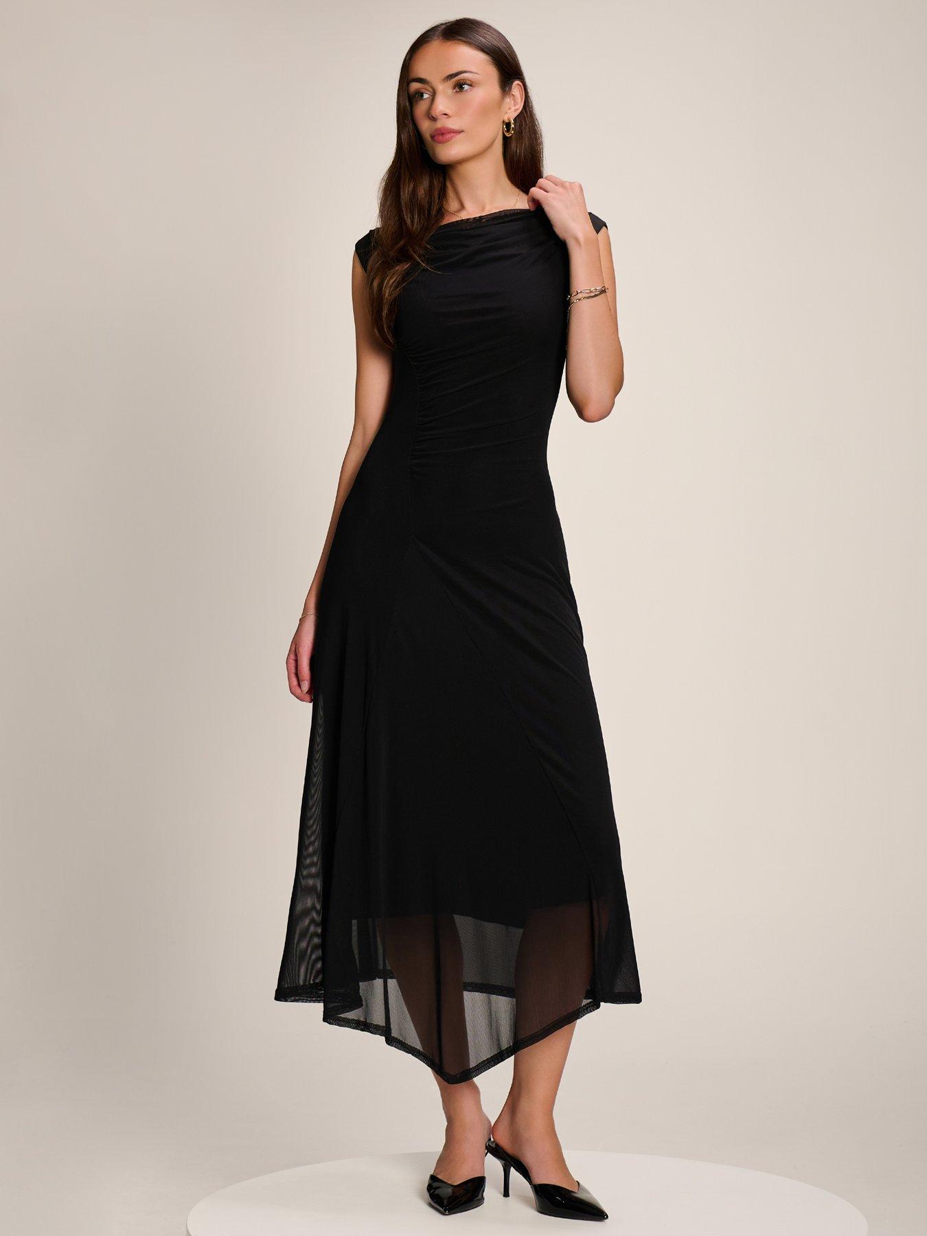 Image 5 of 7 of Jolie Moi Asymmetric Draped Mesh Maxi Dress