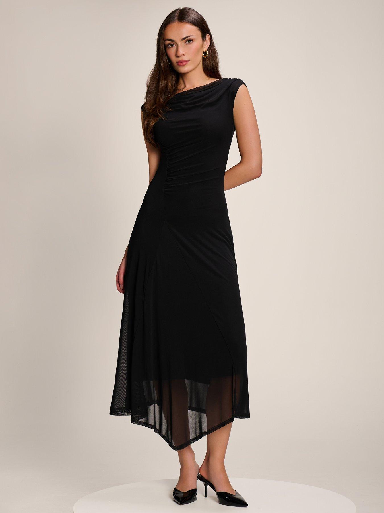 Image 6 of 7 of Jolie Moi Asymmetric Draped Mesh Maxi Dress