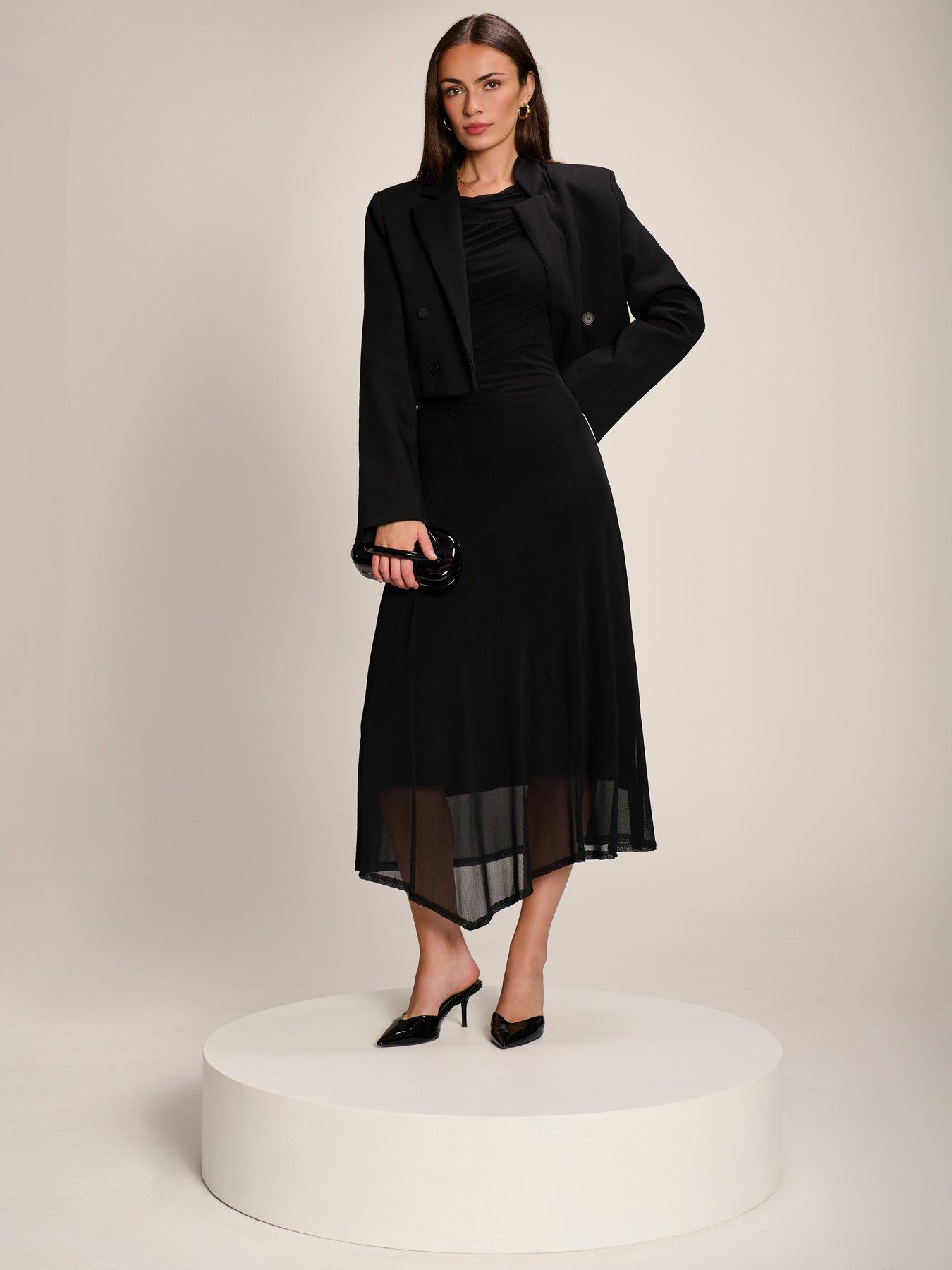 Image 7 of 7 of Jolie Moi Asymmetric Draped Mesh Maxi Dress
