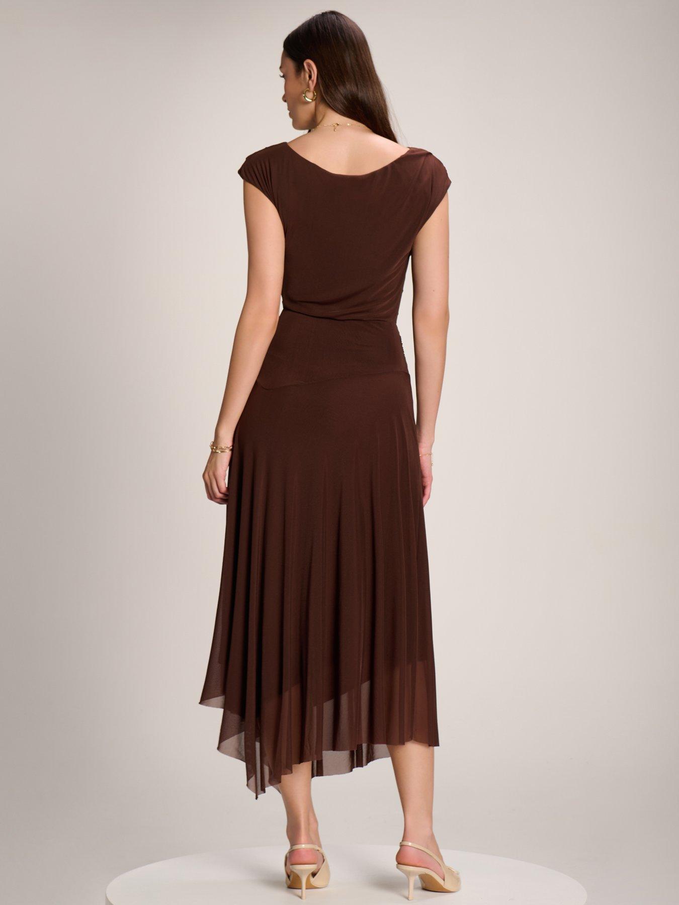 Image 2 of 7 of Jolie Moi Asymmetrical Draped Mesh Maxi Dress