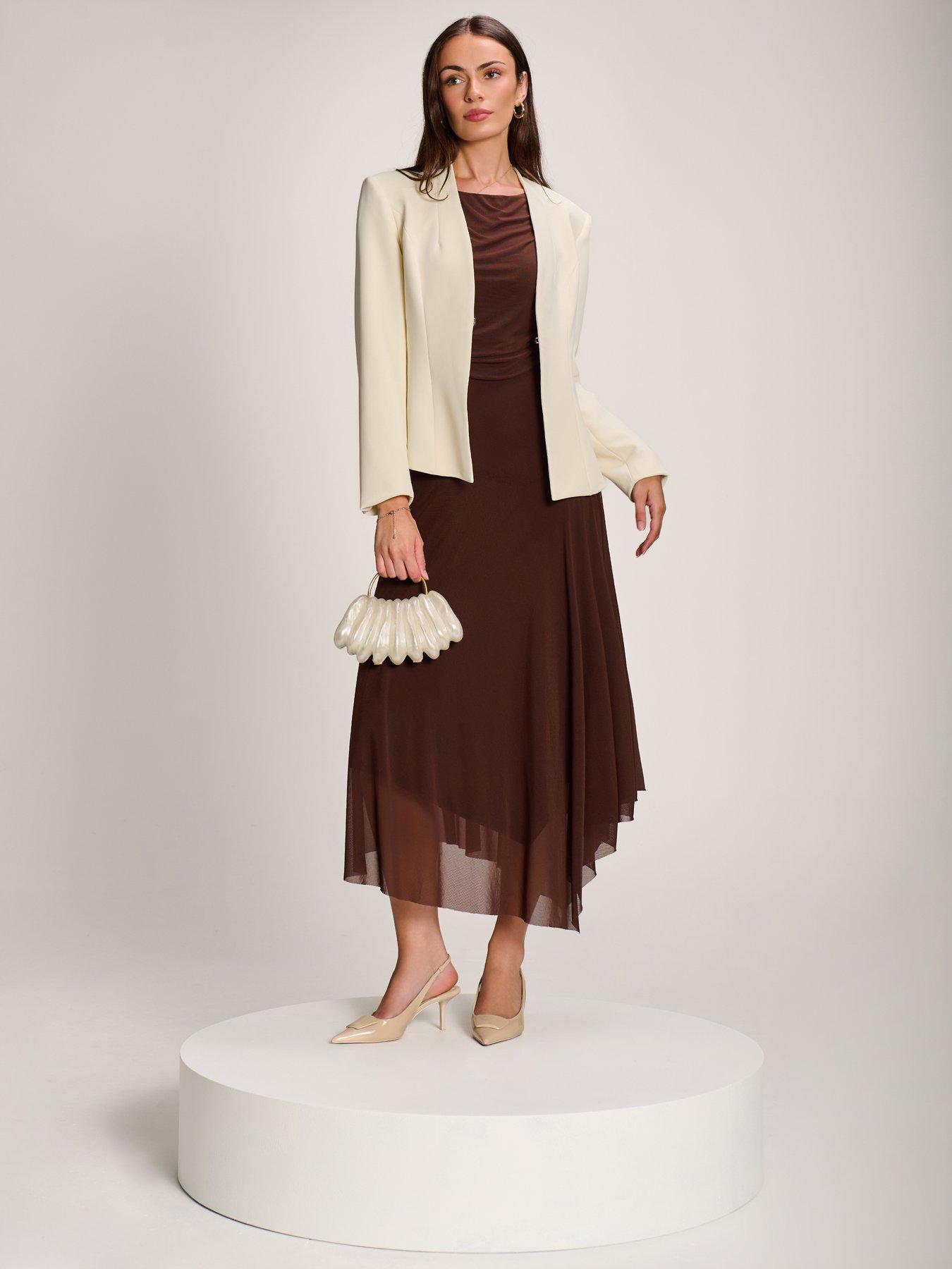 Image 3 of 7 of Jolie Moi Asymmetrical Draped Mesh Maxi Dress