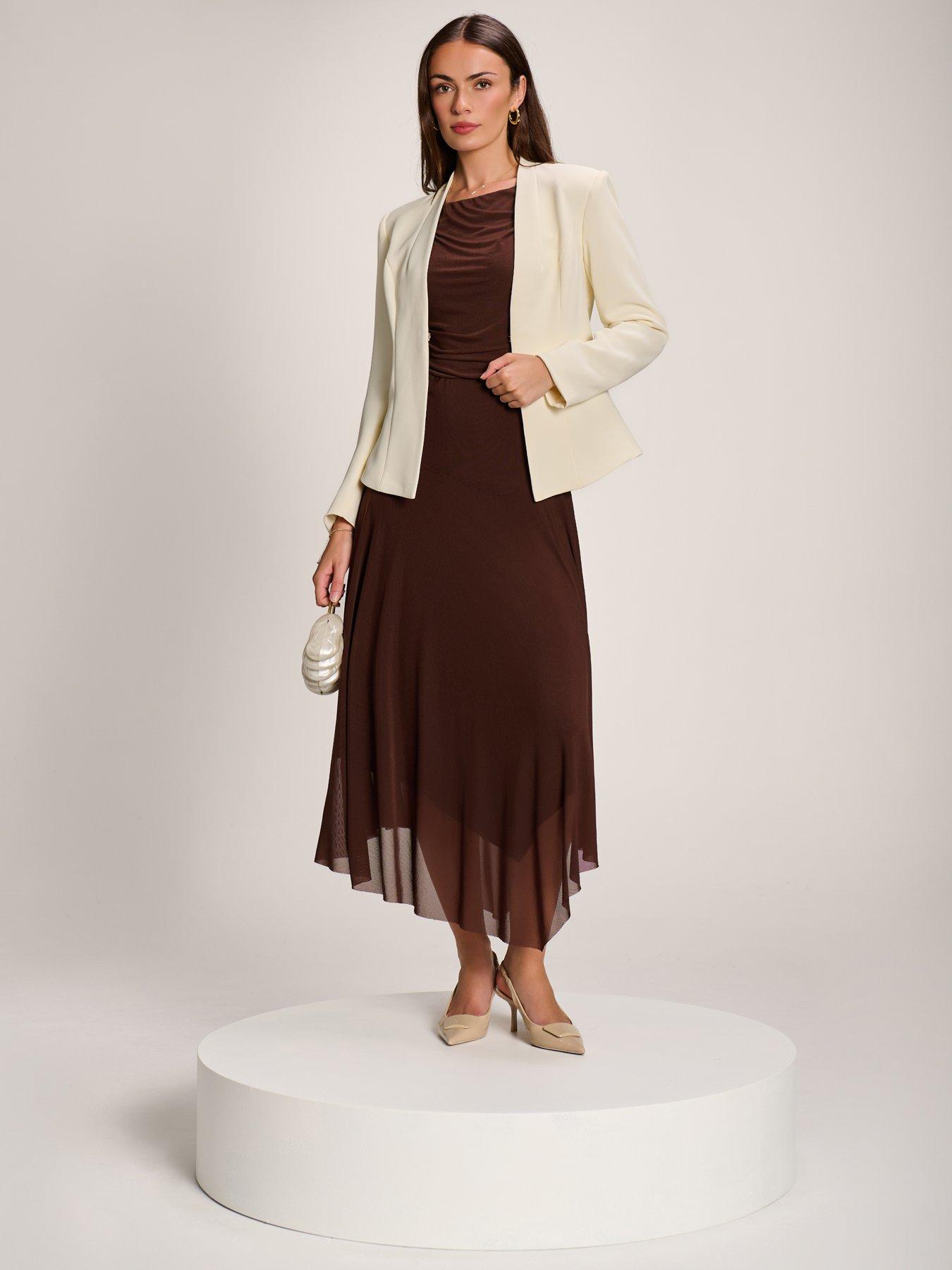 Image 6 of 7 of Jolie Moi Asymmetrical Draped Mesh Maxi Dress