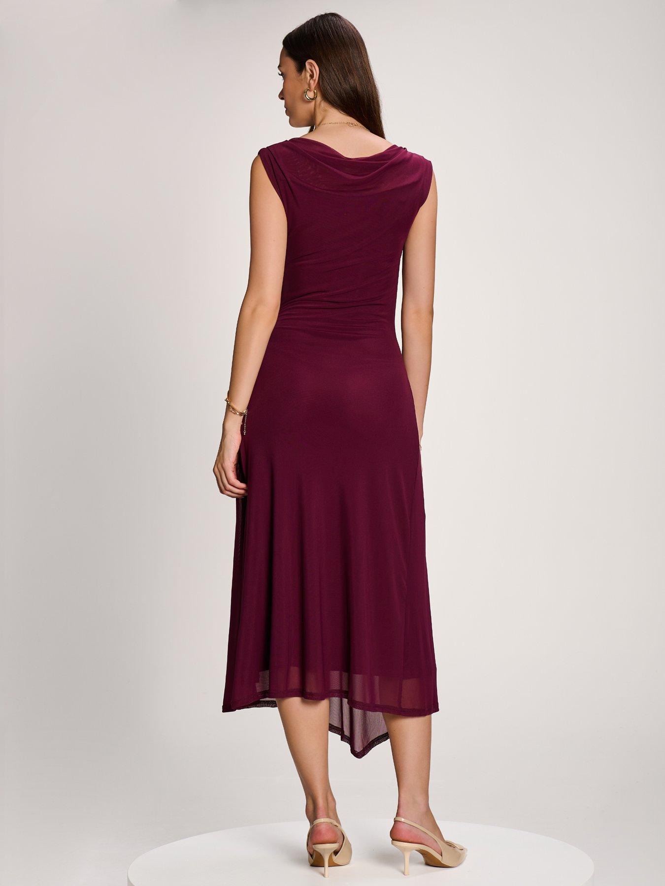 Image 2 of 7 of Jolie Moi Asymmetric Draped Mesh Maxi Dress