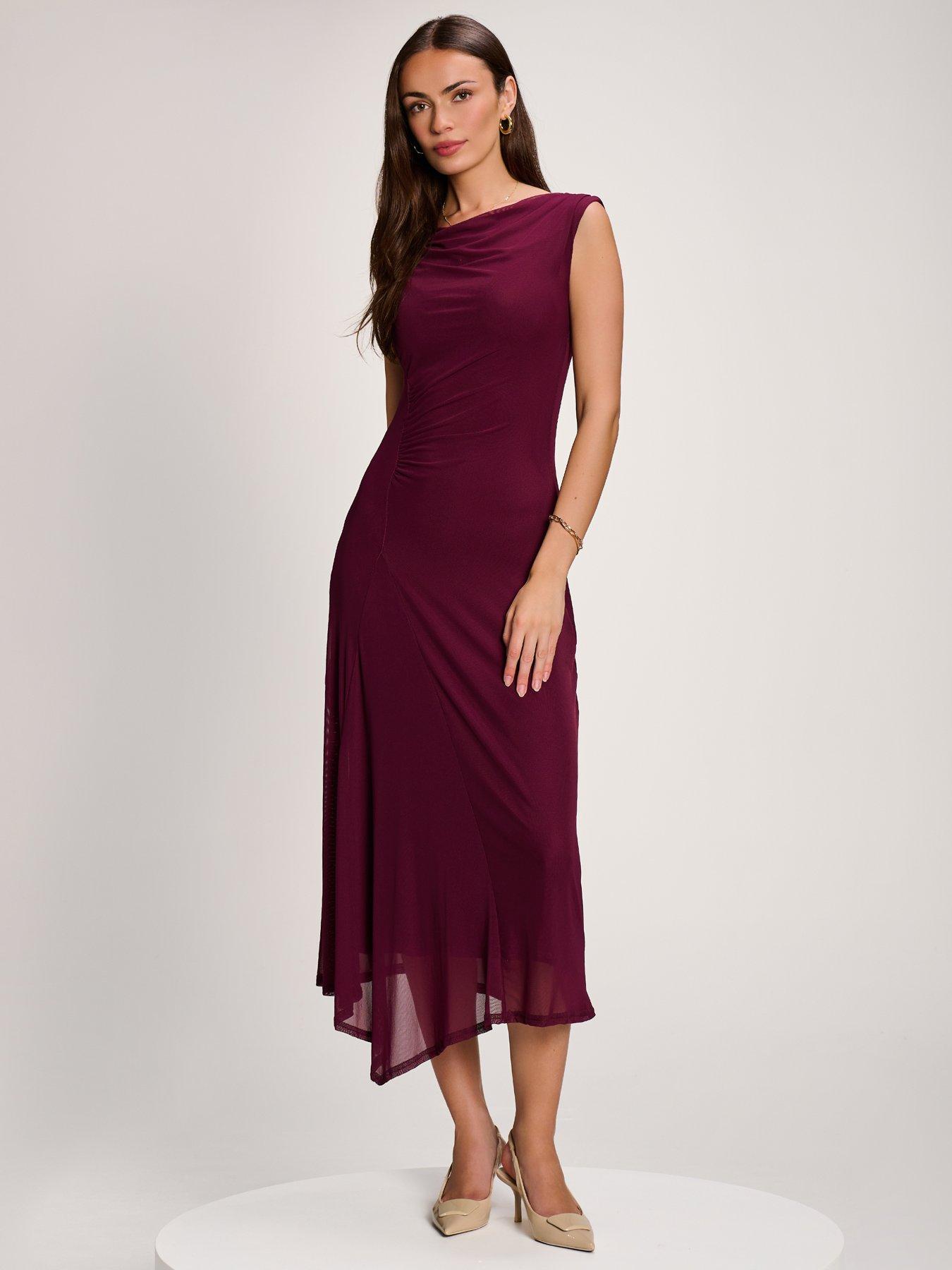 Image 5 of 7 of Jolie Moi Asymmetric Draped Mesh Maxi Dress