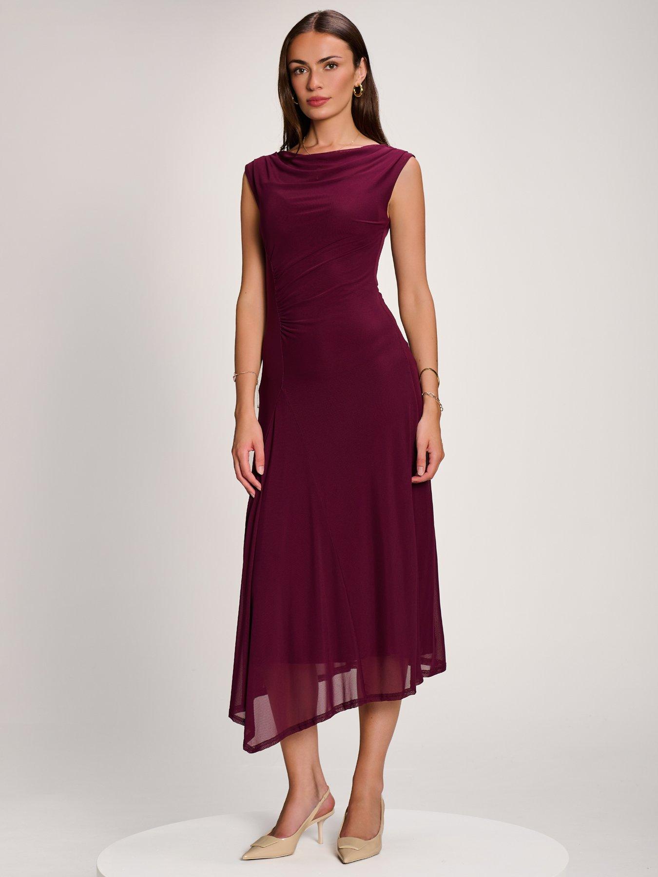 Image 7 of 7 of Jolie Moi Asymmetric Draped Mesh Maxi Dress