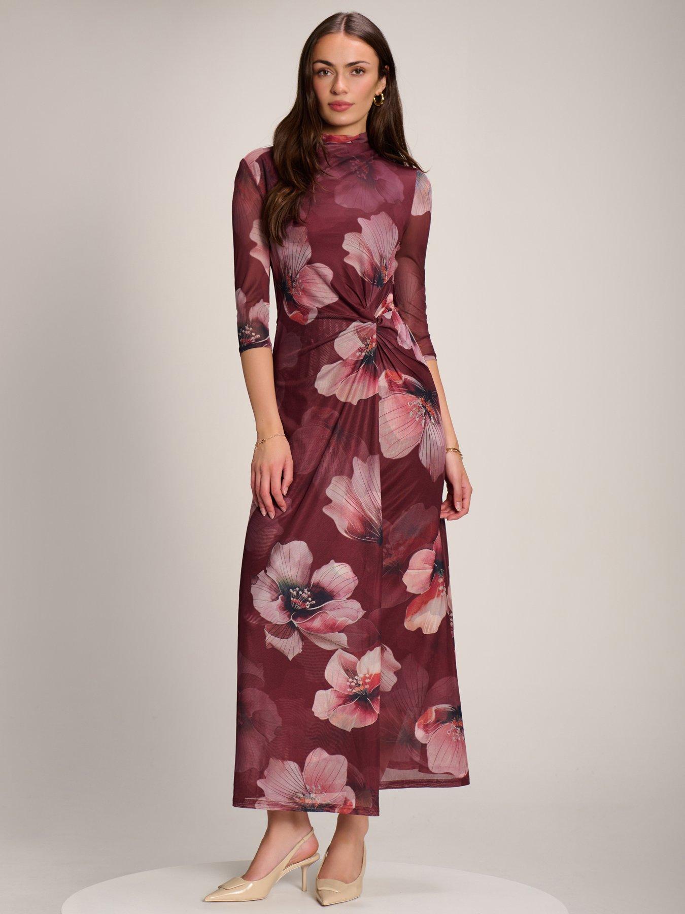 Jolie Moi High Neck Long Sleeve Mesh Maxi Dress