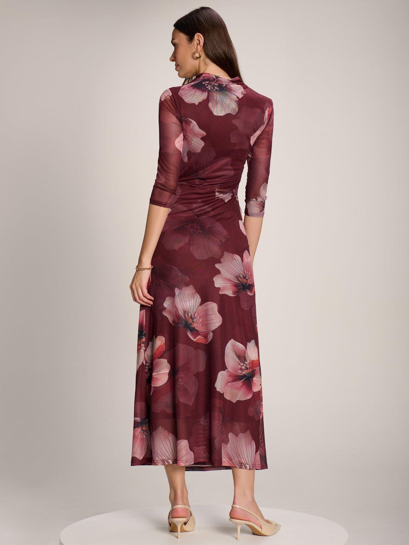 Image 2 of 7 of Jolie Moi High Neck Long Sleeve Mesh Maxi Dress