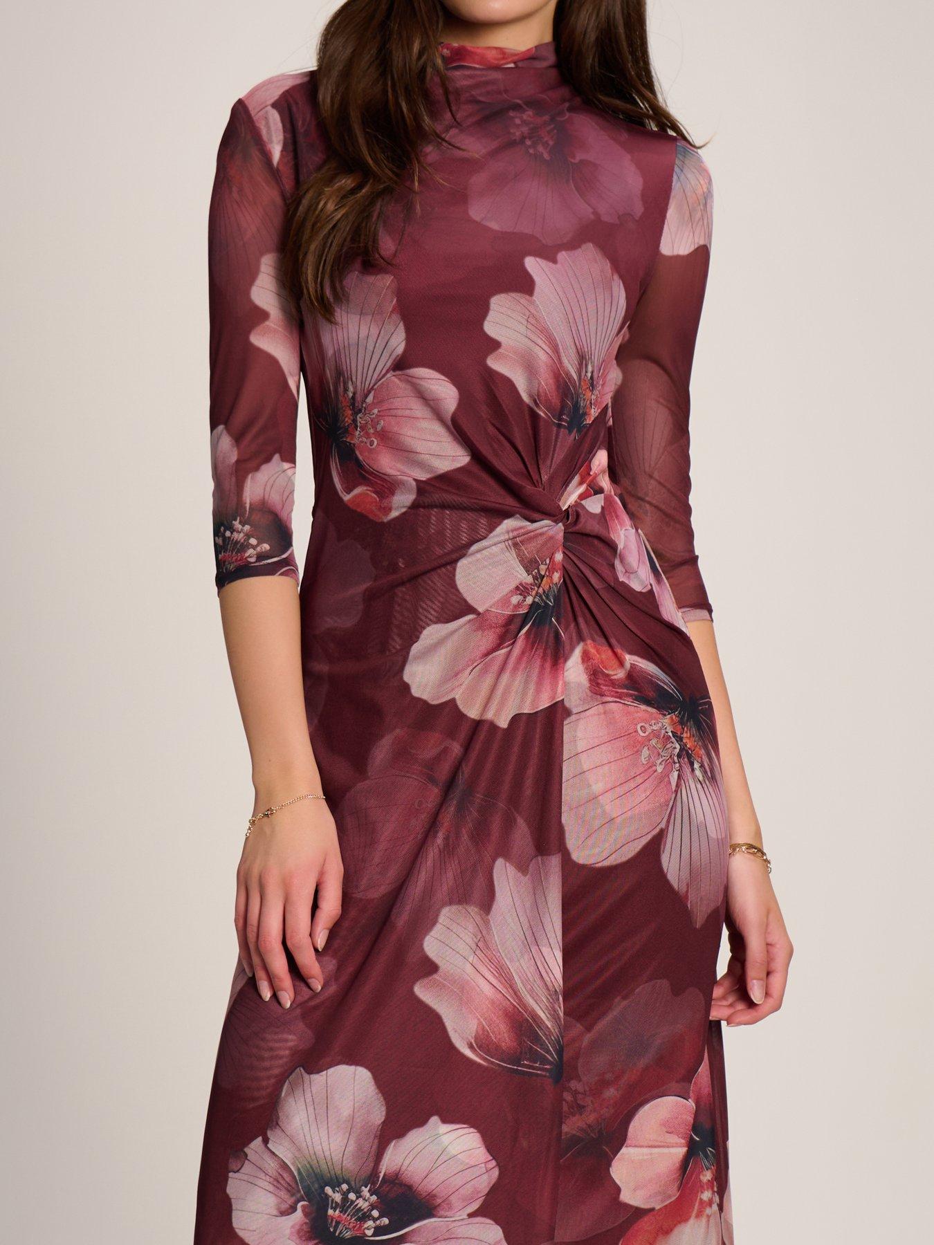 Image 4 of 7 of Jolie Moi High Neck Long Sleeve Mesh Maxi Dress