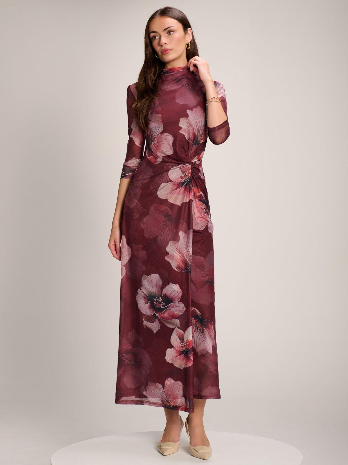 Image 5 of 7 of Jolie Moi High Neck Long Sleeve Mesh Maxi Dress