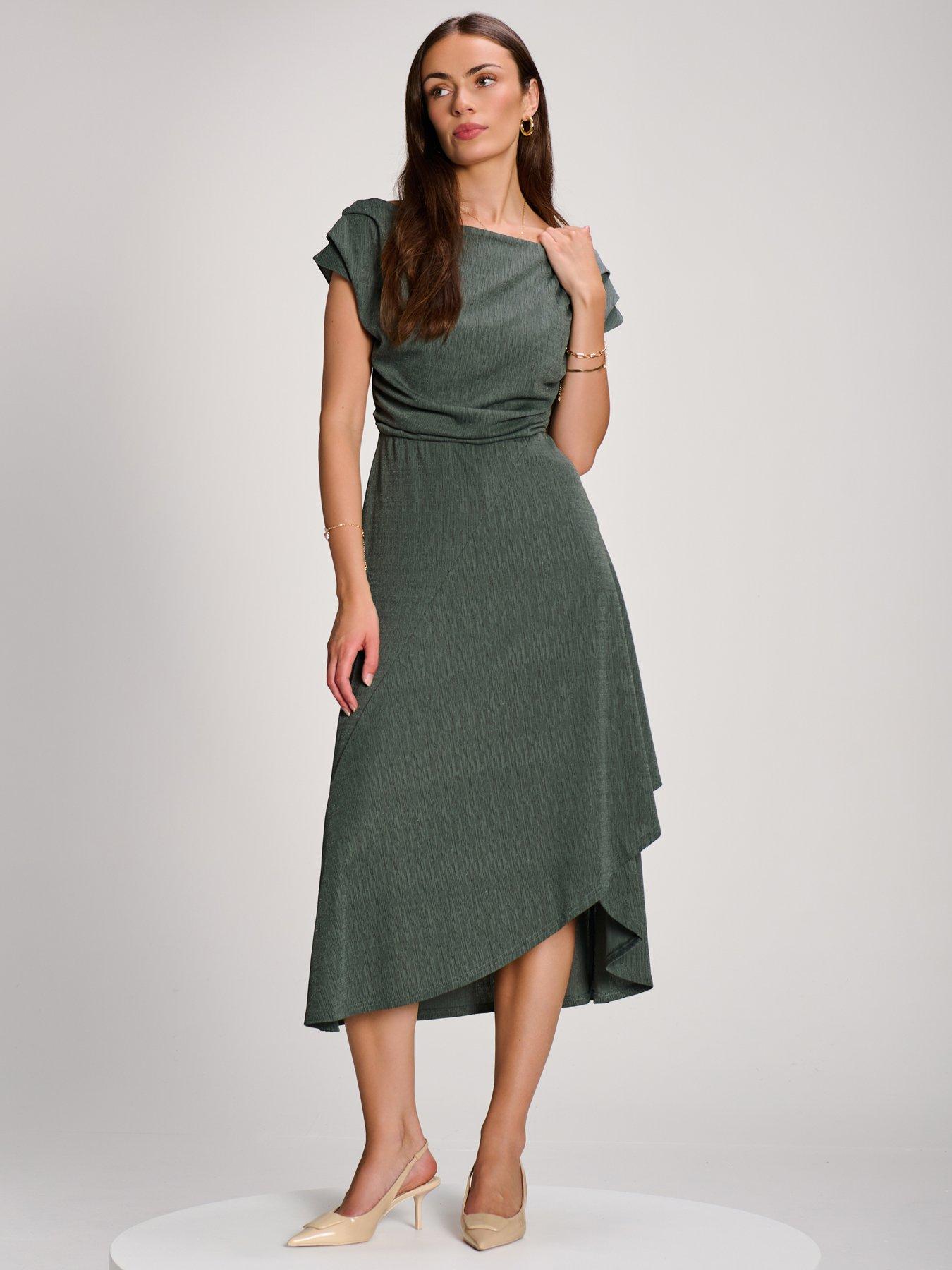 Image 1 of 7 of Jolie Moi Asymmmetric Draped Midi Dress