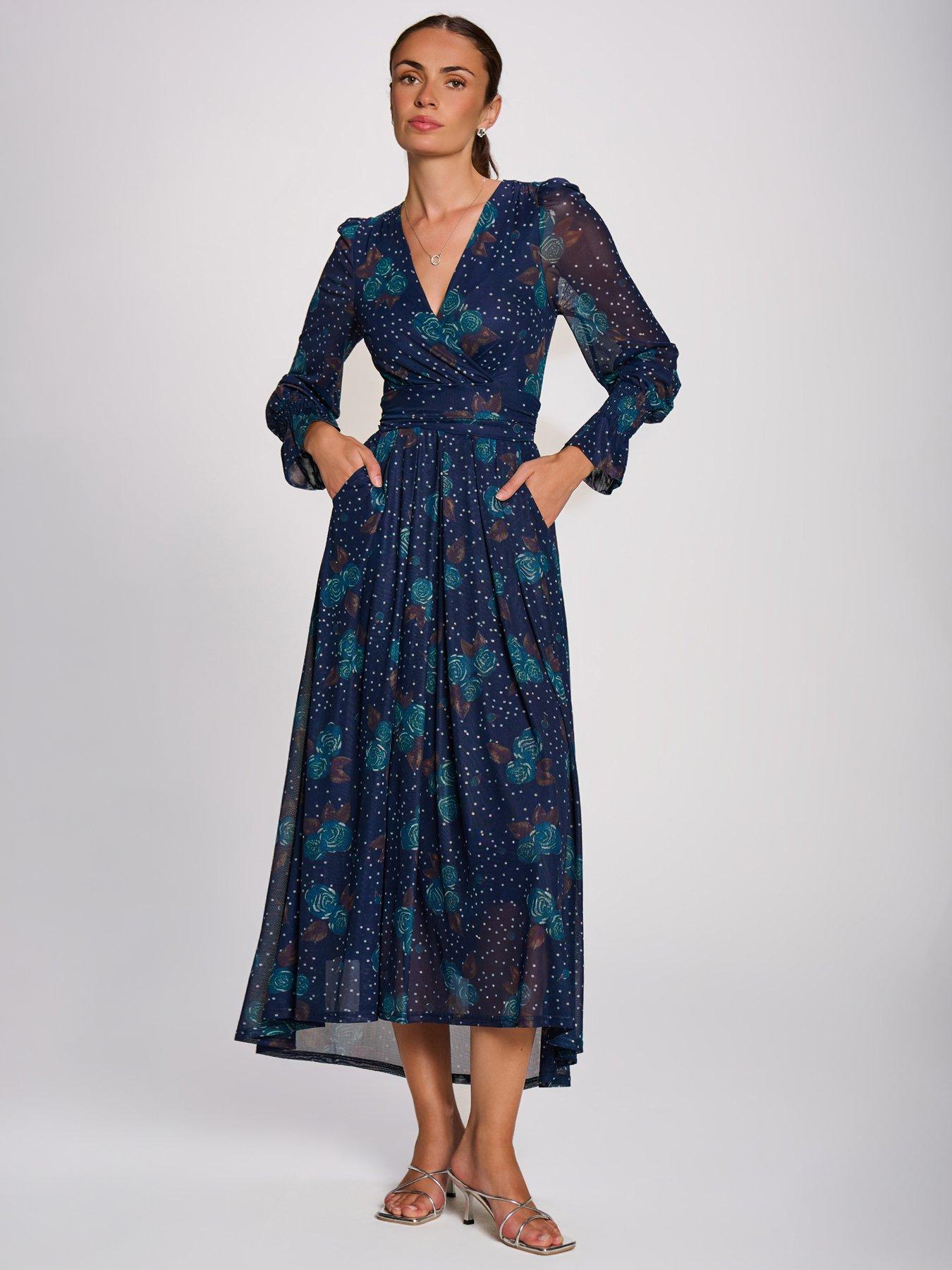 Image 1 of 7 of Jolie Moi Long Sleeve Maxi Mesh Dress