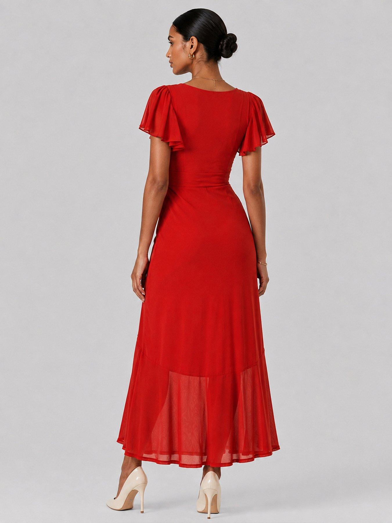 Image 2 of 6 of Jolie Moi Angel Sleeve Mesh Wrap Maxi Dress
