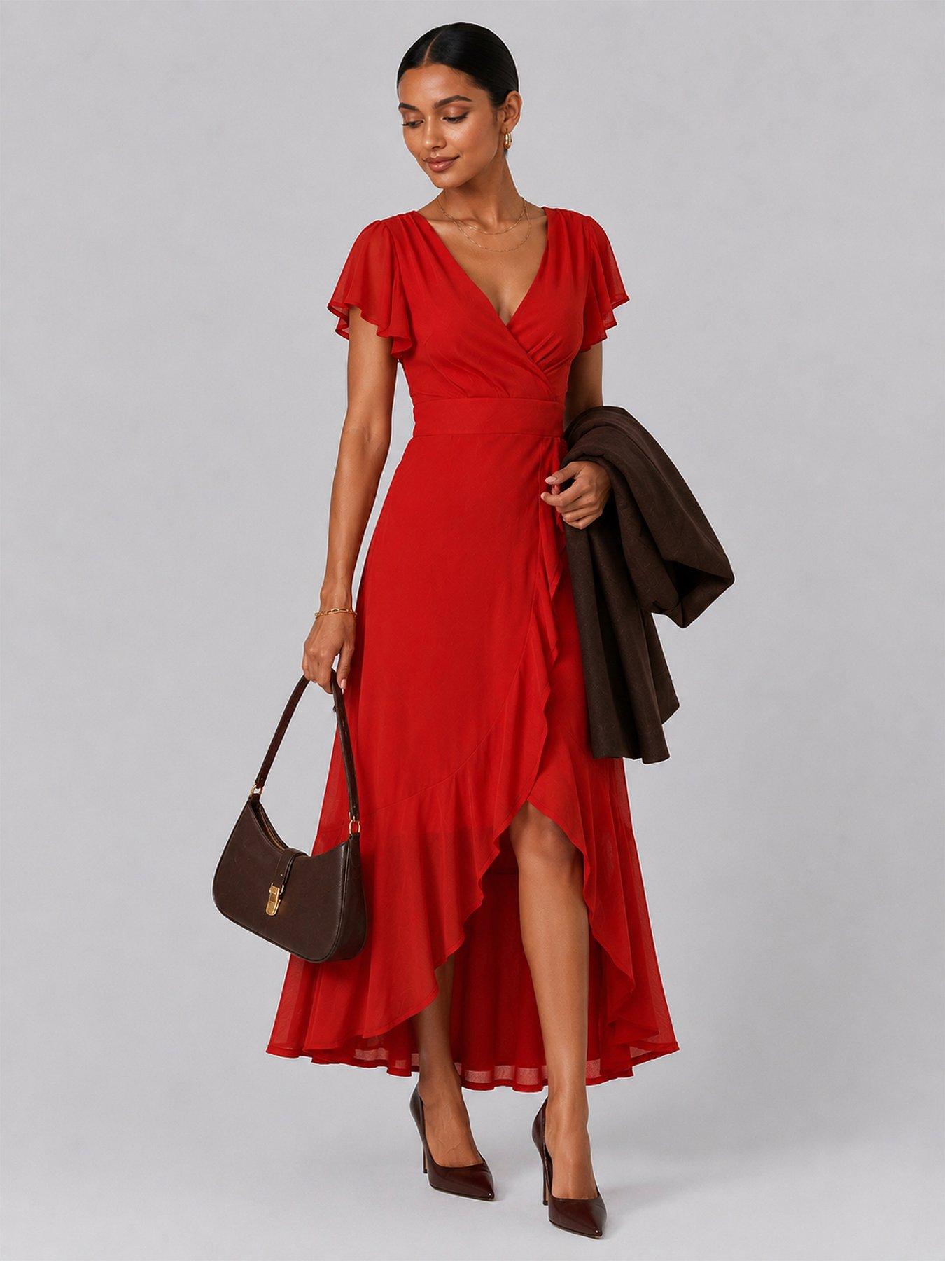 Image 3 of 6 of Jolie Moi Angel Sleeve Mesh Wrap Maxi Dress
