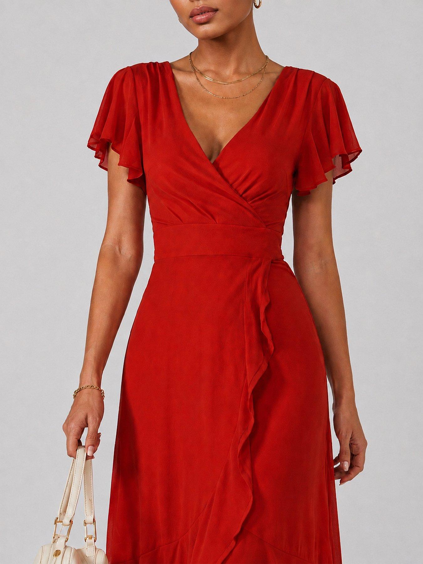 Image 4 of 6 of Jolie Moi Angel Sleeve Mesh Wrap Maxi Dress