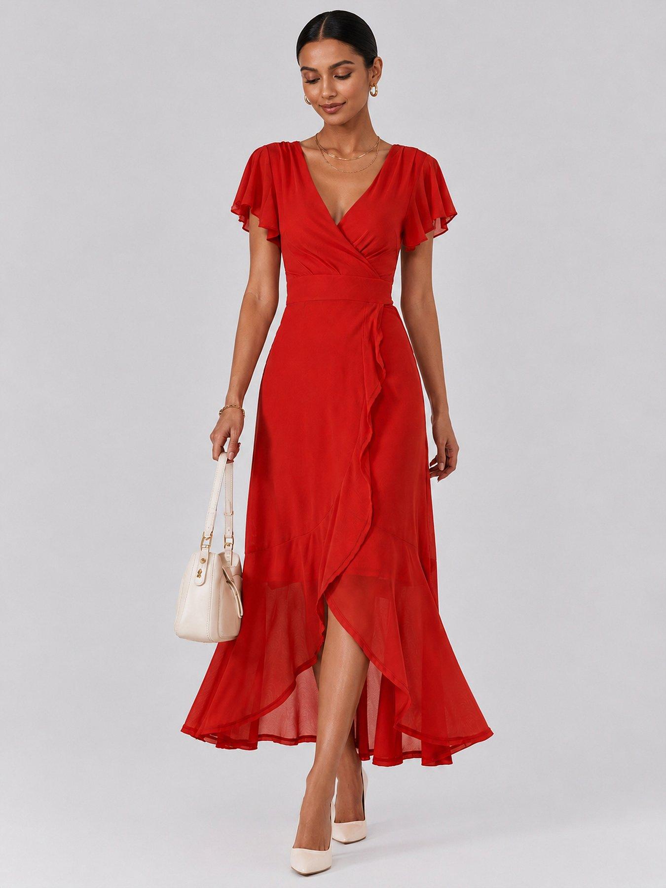 Image 5 of 6 of Jolie Moi Angel Sleeve Mesh Wrap Maxi Dress