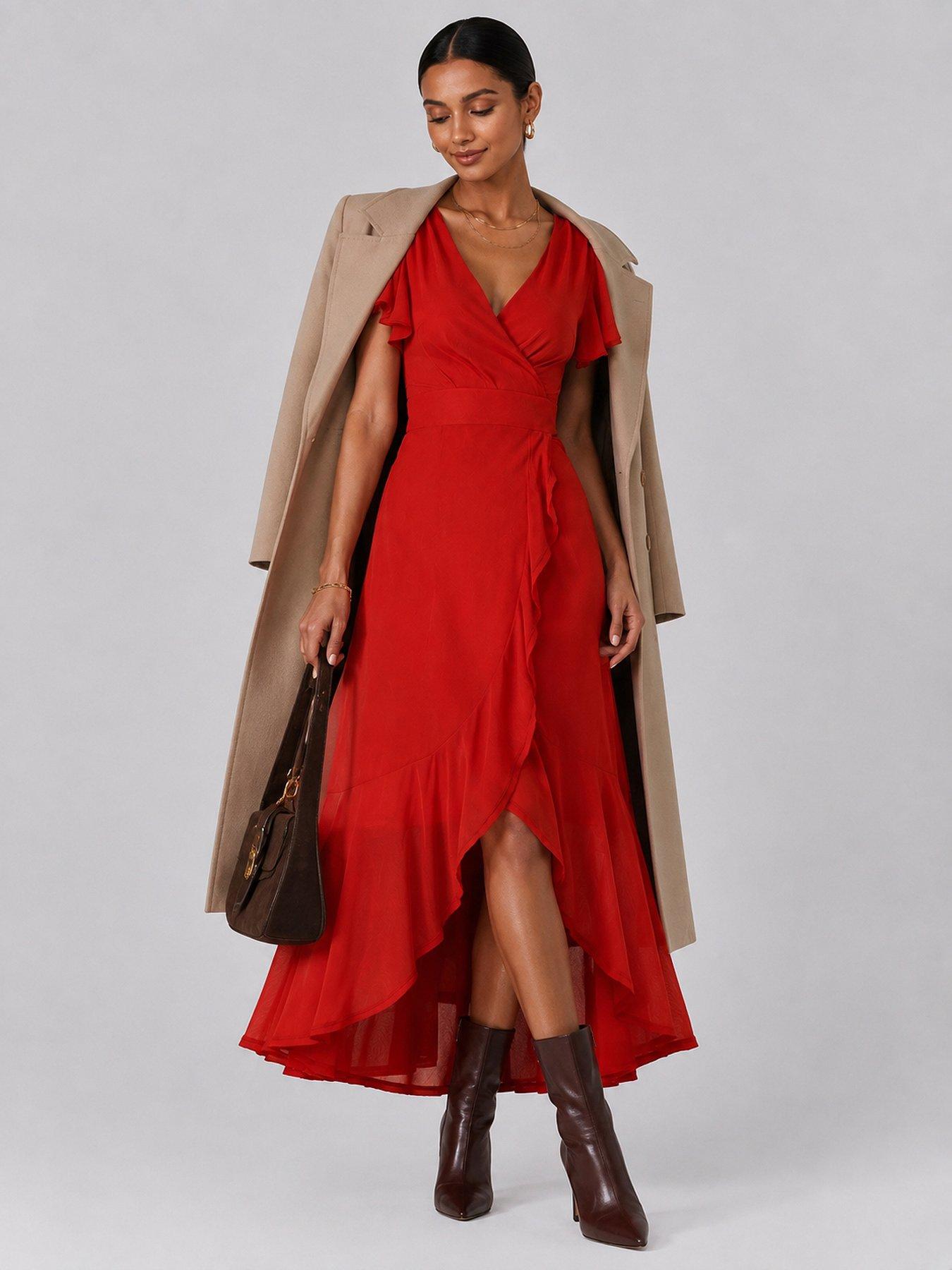 Image 6 of 6 of Jolie Moi Angel Sleeve Mesh Wrap Maxi Dress
