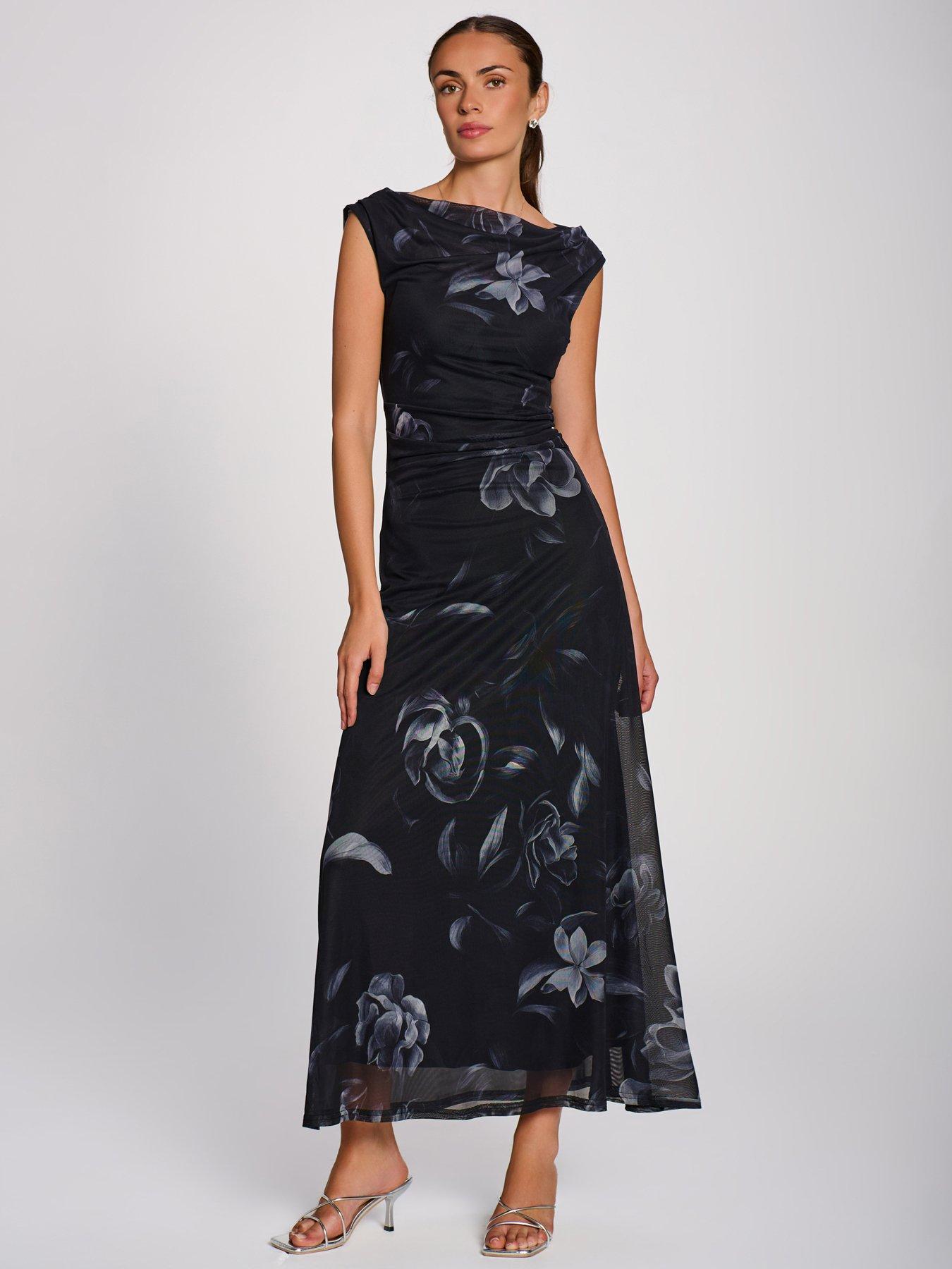 Image 1 of 7 of Jolie Moi Multiway Neckline Mesh Maxi Dress