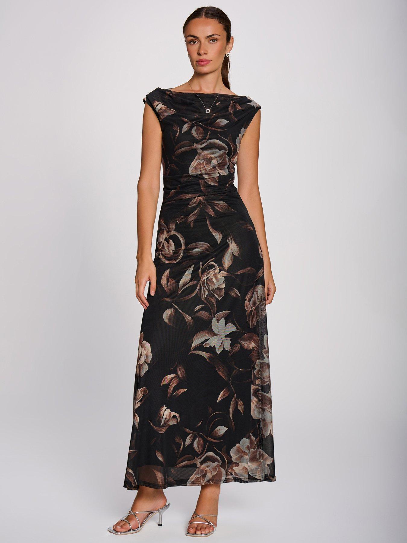 Image 1 of 6 of Jolie Moi Multiway Neckline Mesh Maxi Dress