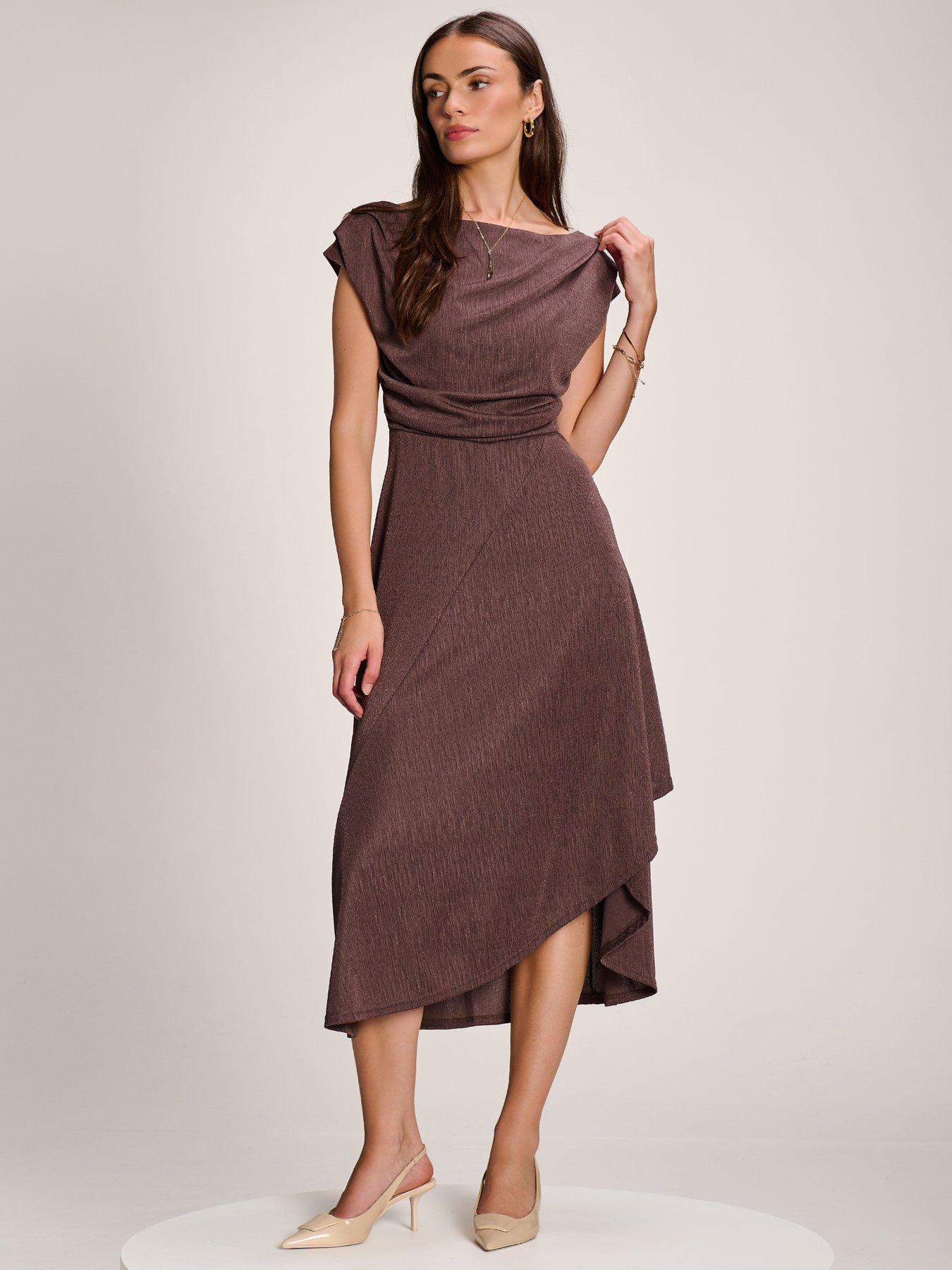 Jolie Moi Asymmmetric Draped Midi Dress