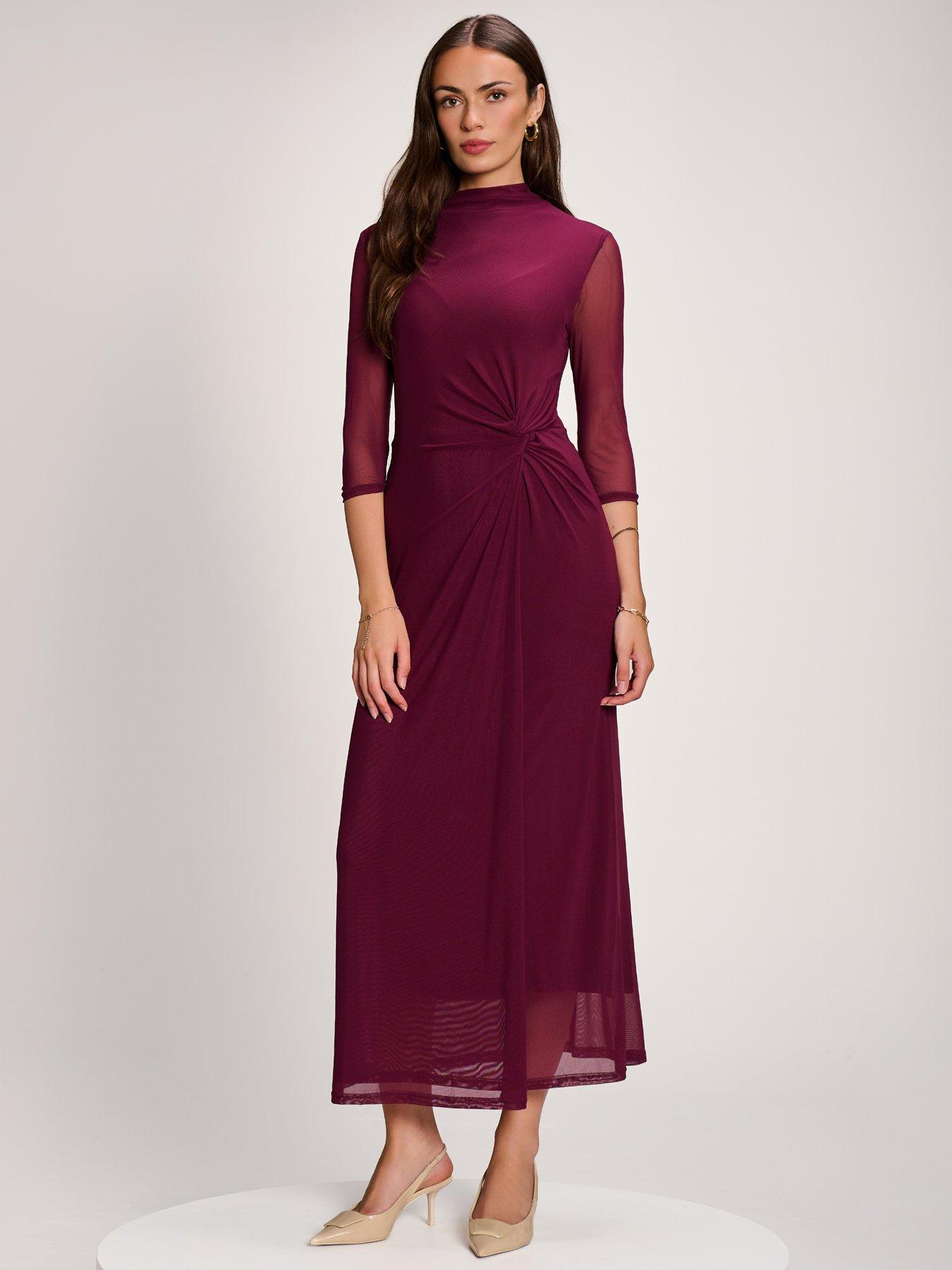 Image 1 of 7 of Jolie Moi High Neck Long Sleeve Mesh Maxi Dress