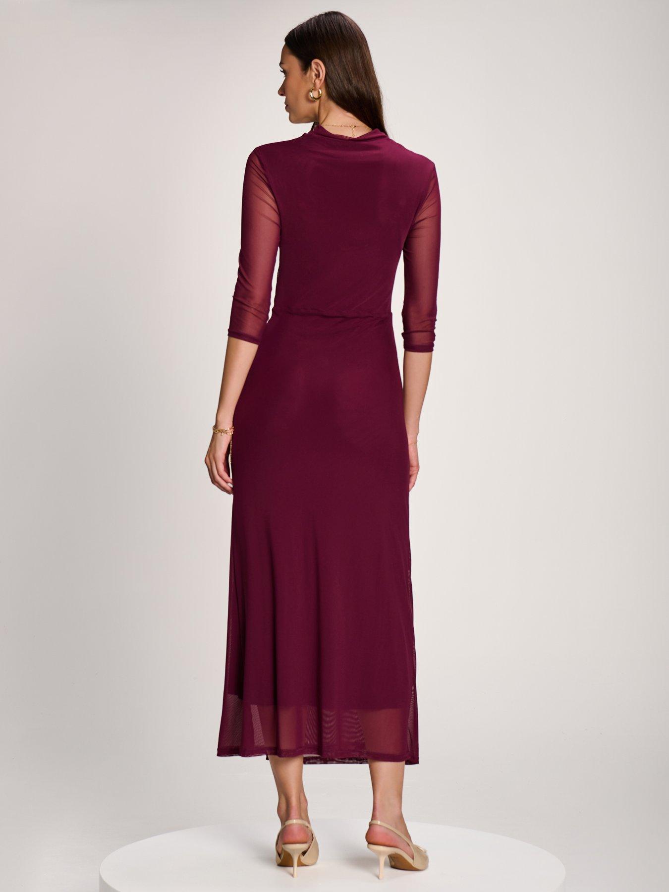 Image 2 of 7 of Jolie Moi High Neck Long Sleeve Mesh Maxi Dress